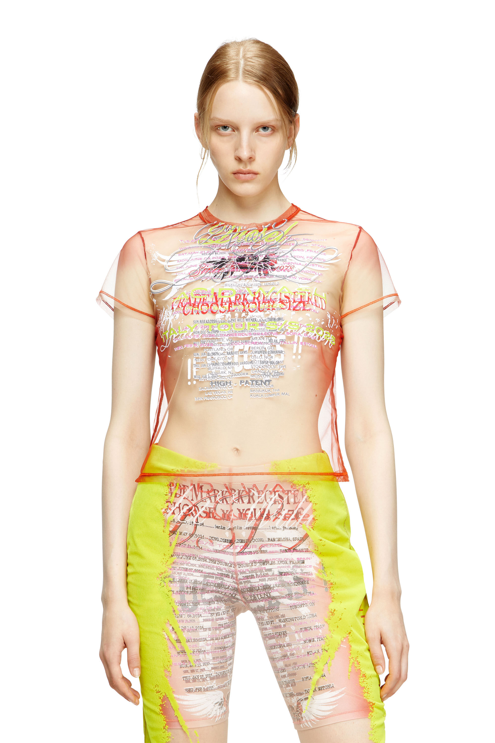 Diesel - T-YRAC, Top semitrasparente con stampa DJ Donna in Rosa - 3