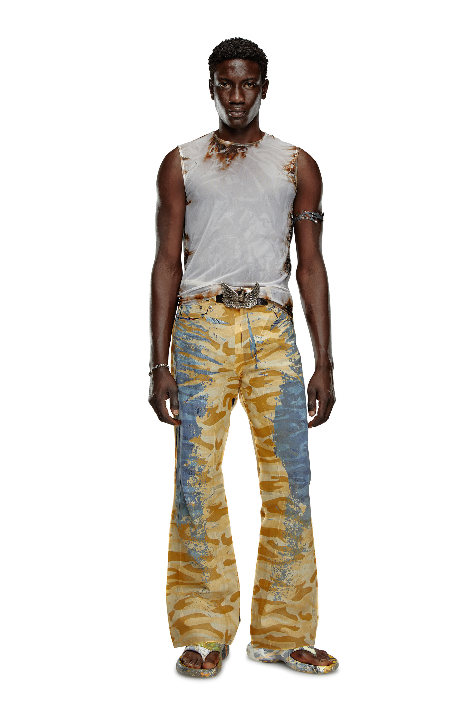 Diesel - T-BISCO-BURN-ART, Top in tulle con stampa fiamme Uomo in Multicolor - 1