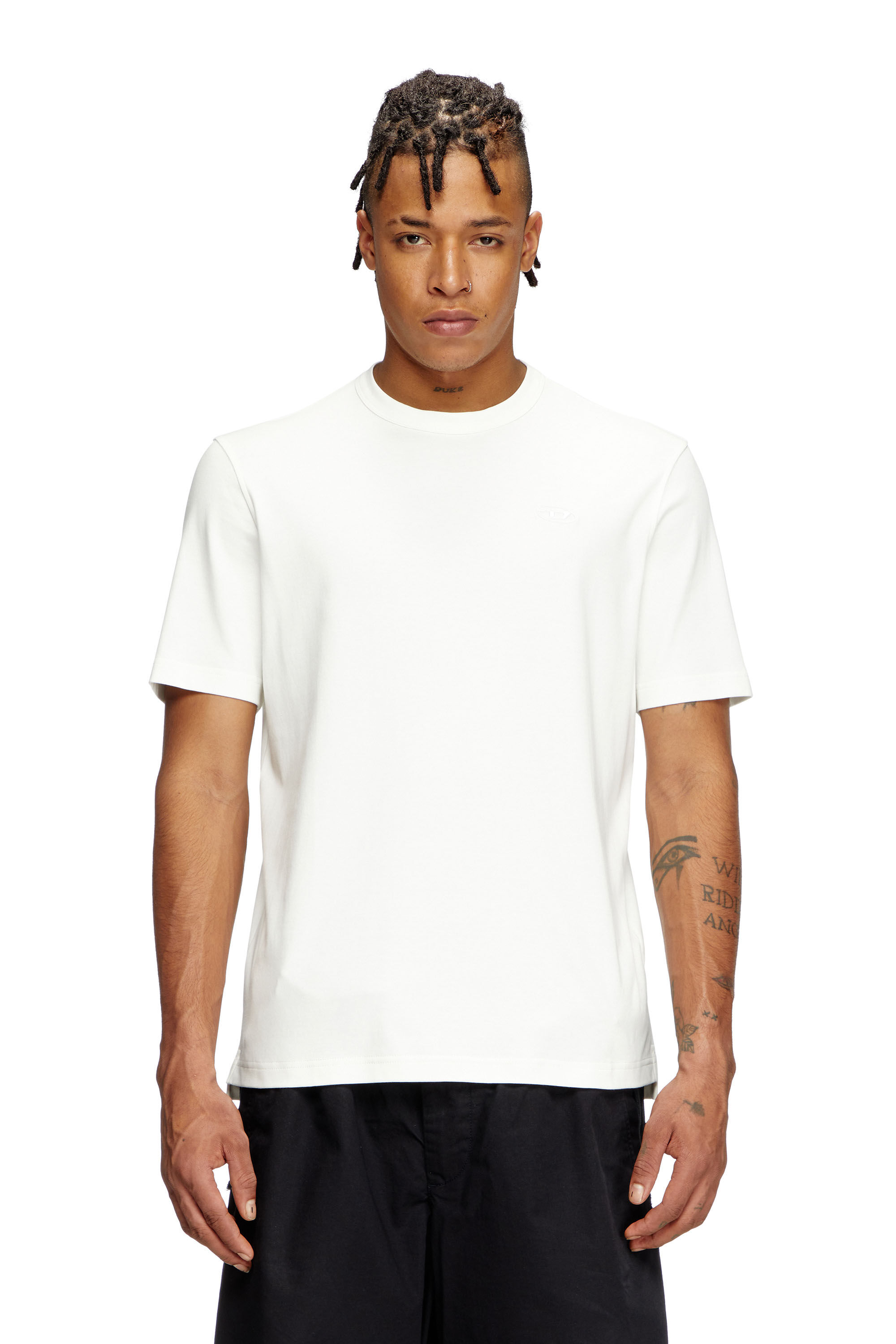Diesel - T-ADJUST-SLITS-R17, T-shirt con logo ricamato in tono Uomo in Bianco - 3