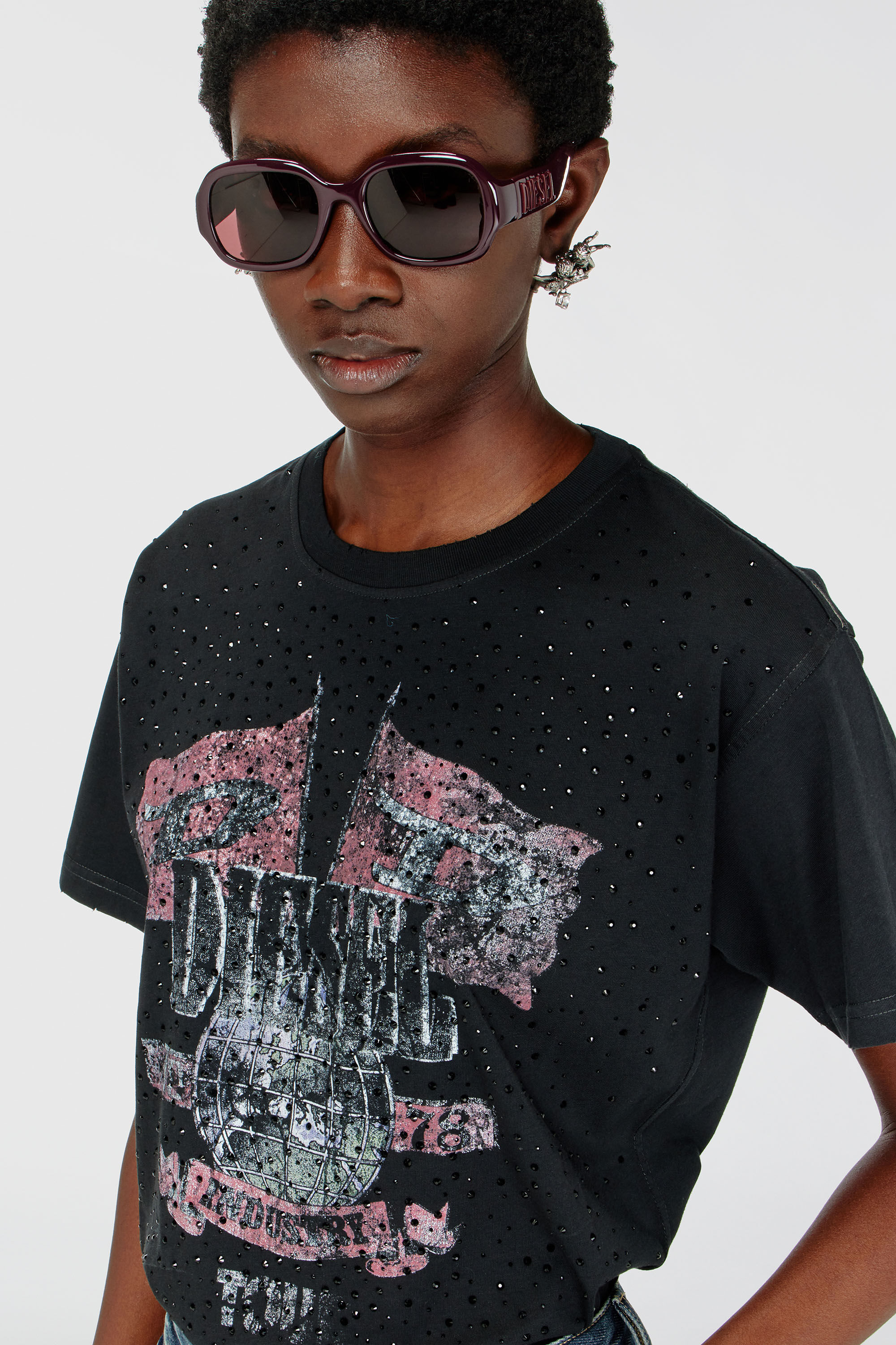 Diesel - T-MARLY, Woman's T-shirt with concert graphics and crystals in null - 5