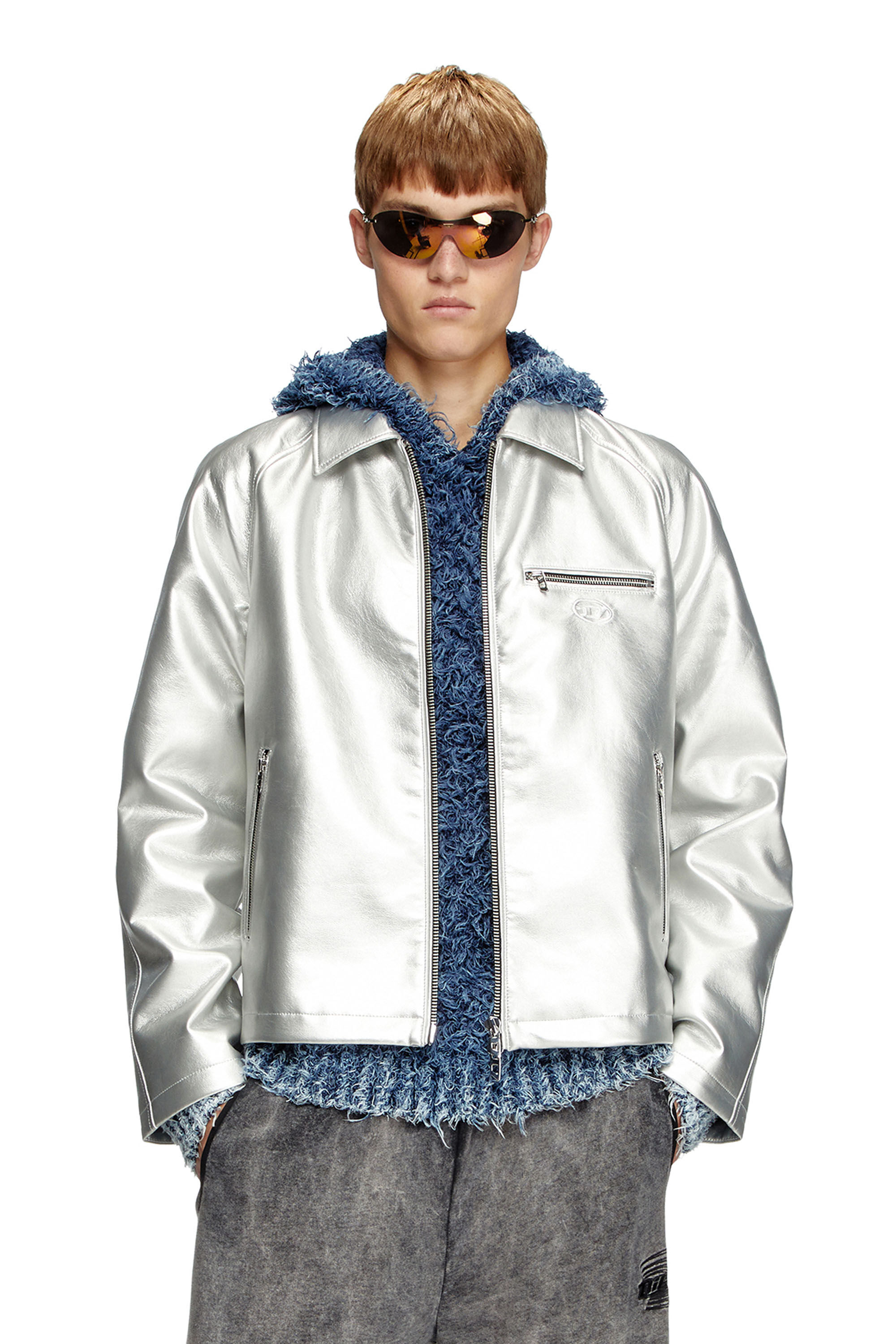 Diesel - J-THOME, Giacca sportiva metallizzata Unisex in Argento - 3