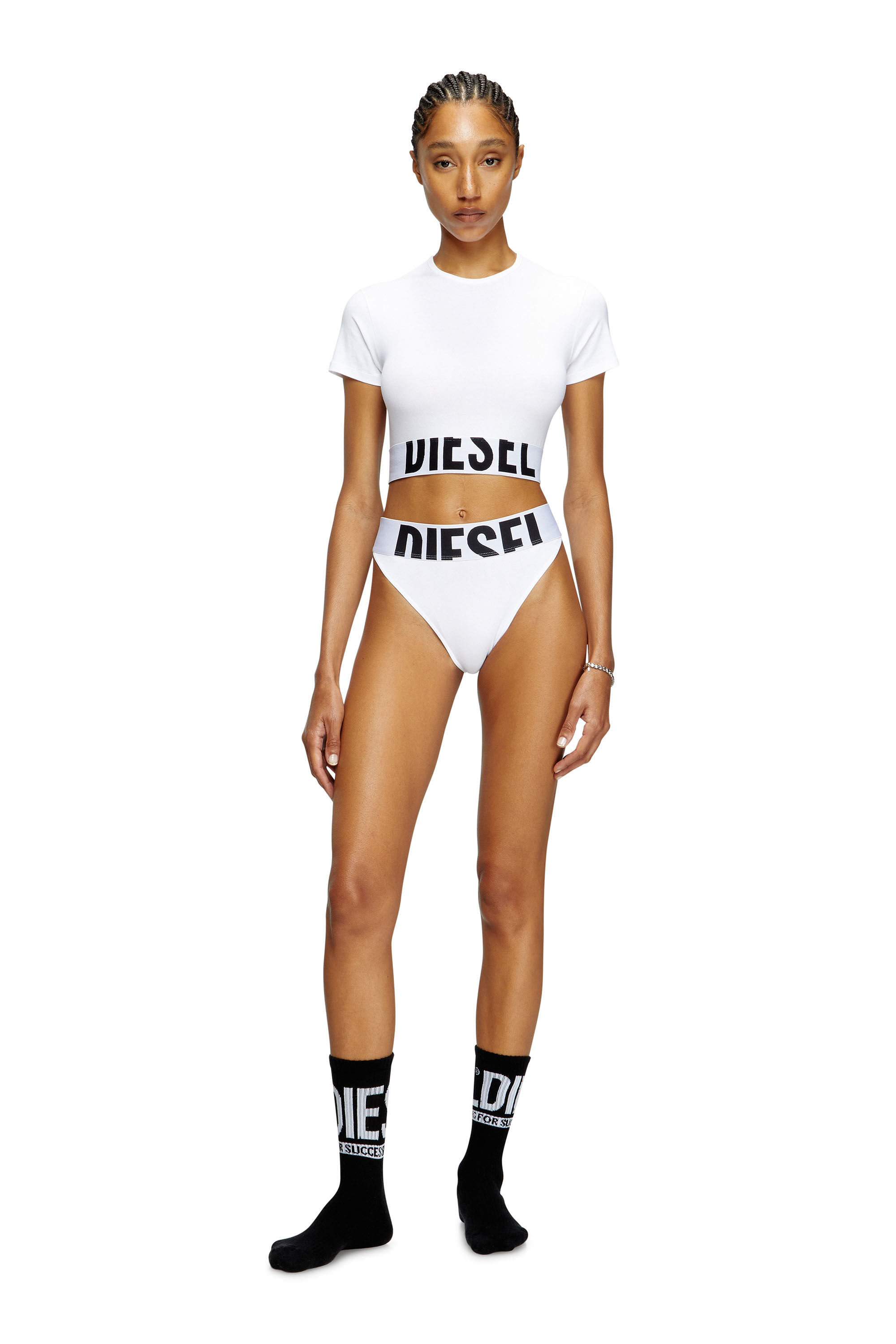 Diesel - UFTEE-SPORT-CROPPED-T-SHIRT, Crop top sportivo con fascia logo Donna in Bianco - 1