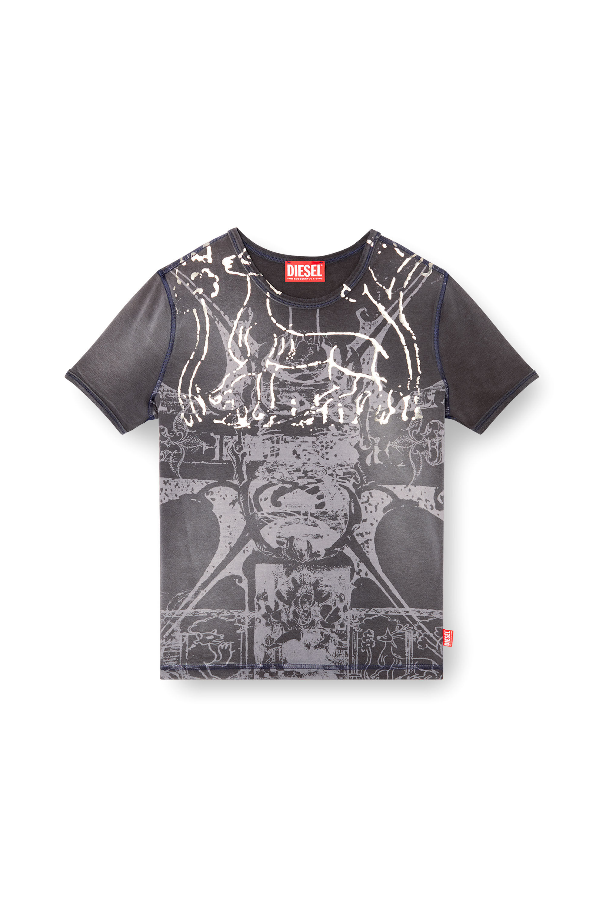 Diesel - T-UNCUTIES-LONG-R6, T-shirt con stampa laminata Donna in Nero - 2