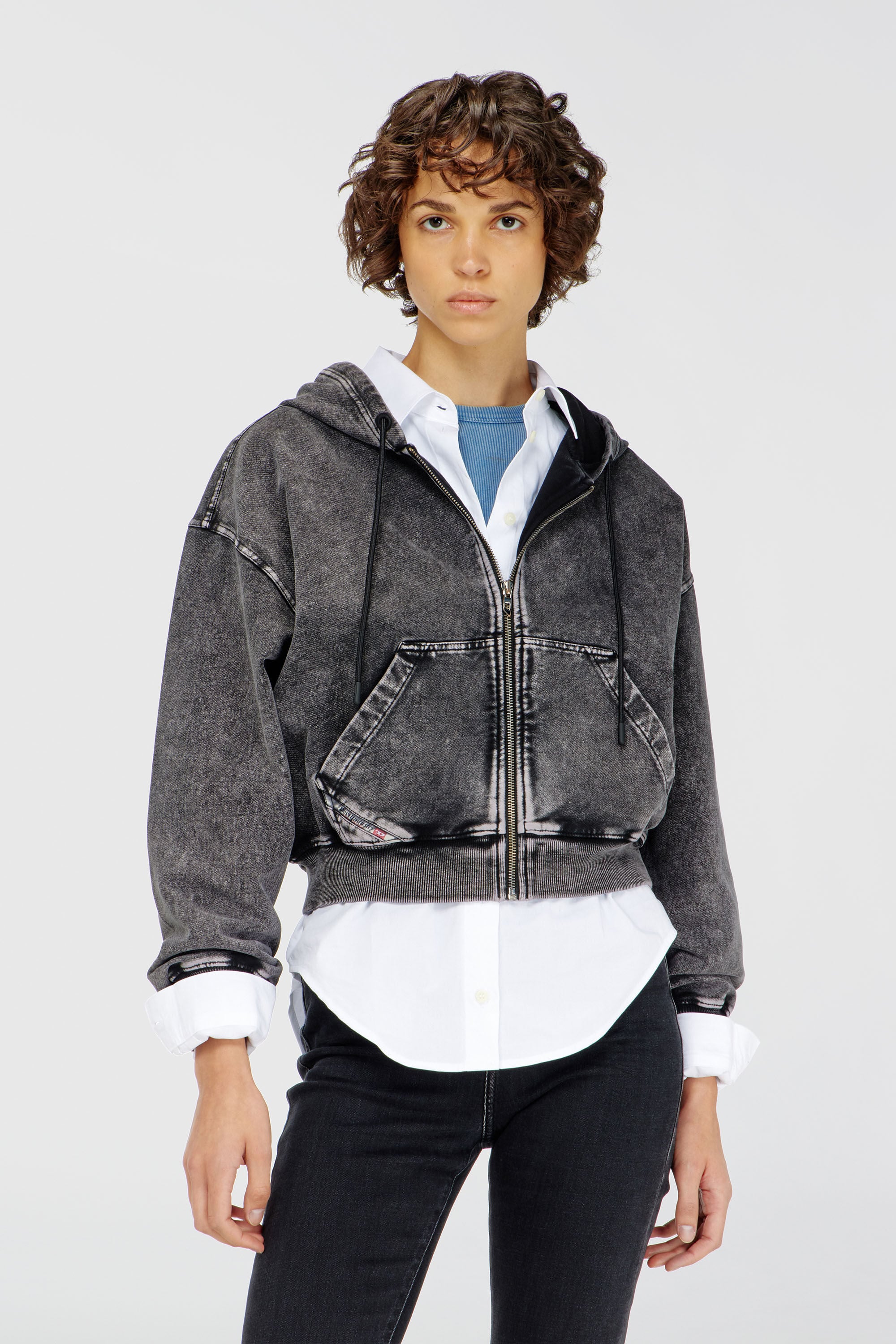 Diesel - F-ELYCY-AA2, Felpa con cappuccio effetto denim Donna in Grigio - 3