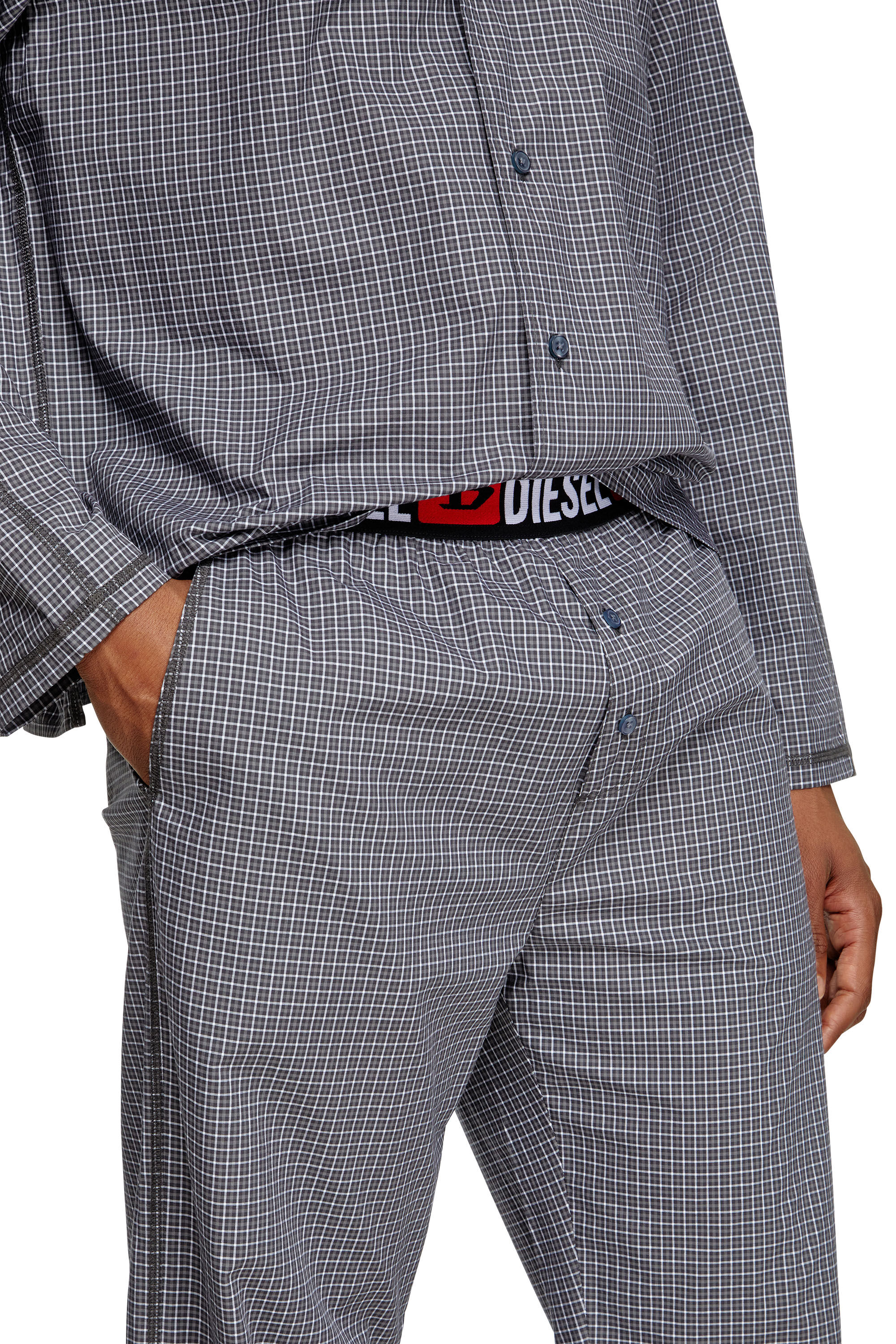 Diesel - SET-PAUL-D-CORE, Pigiama in cotone a quadretti Uomo in Grigio - 4