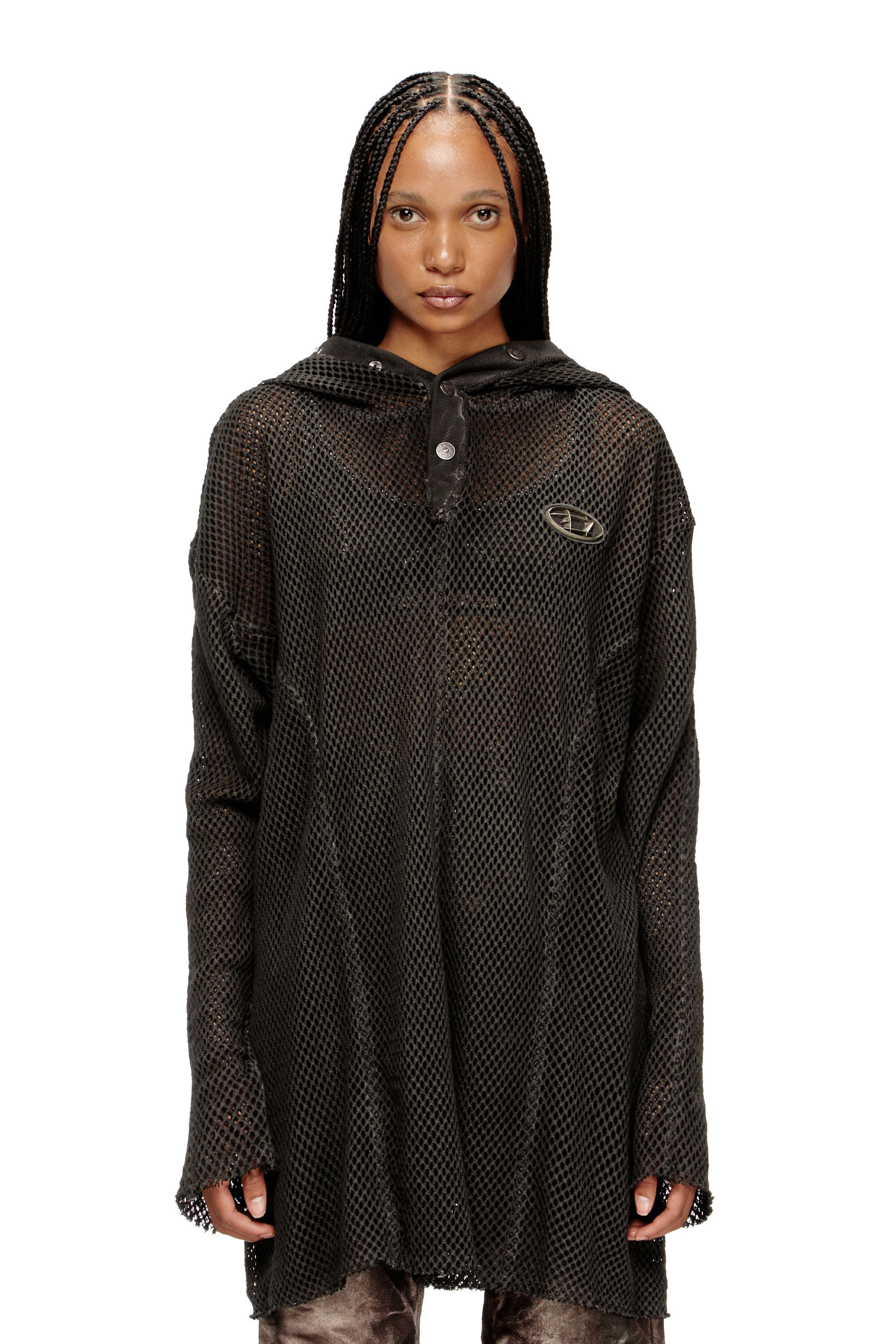 Diesel - S-THUG-FISHNET, Hoodie in rete con chiusura totale Unisex in Nero - 6