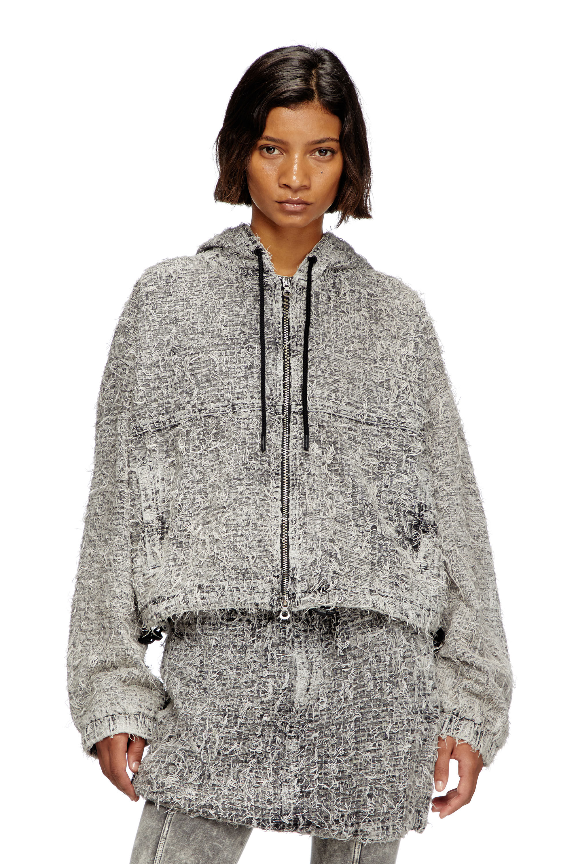 Diesel - DE-FLOW-S1, Giacca con cappuccio in denim bouclé Donna in Grigio - 3