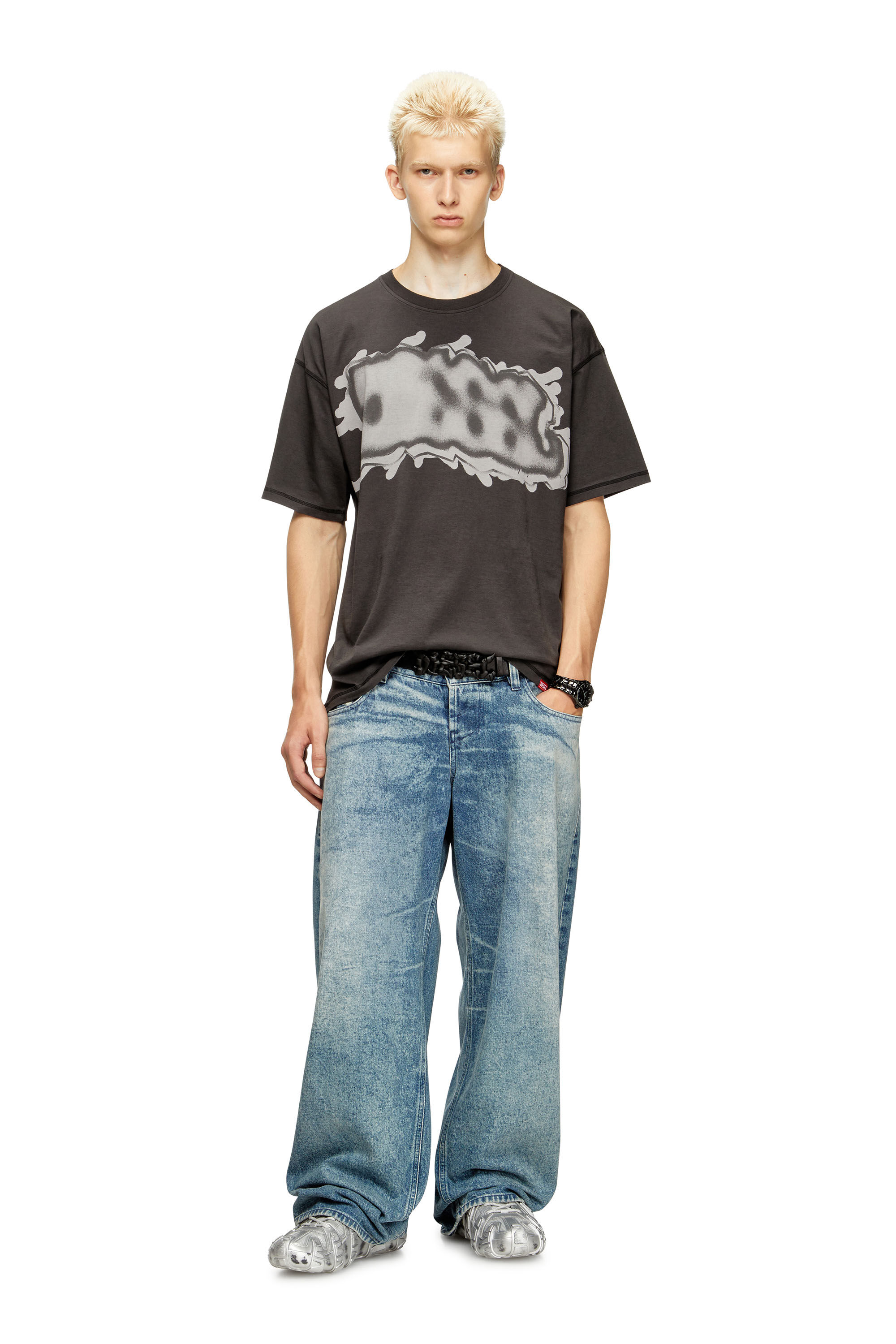 Diesel - T-LEONARD-IHBJ, T-shirt con stampa graffiti Uomo in Grigio - 1