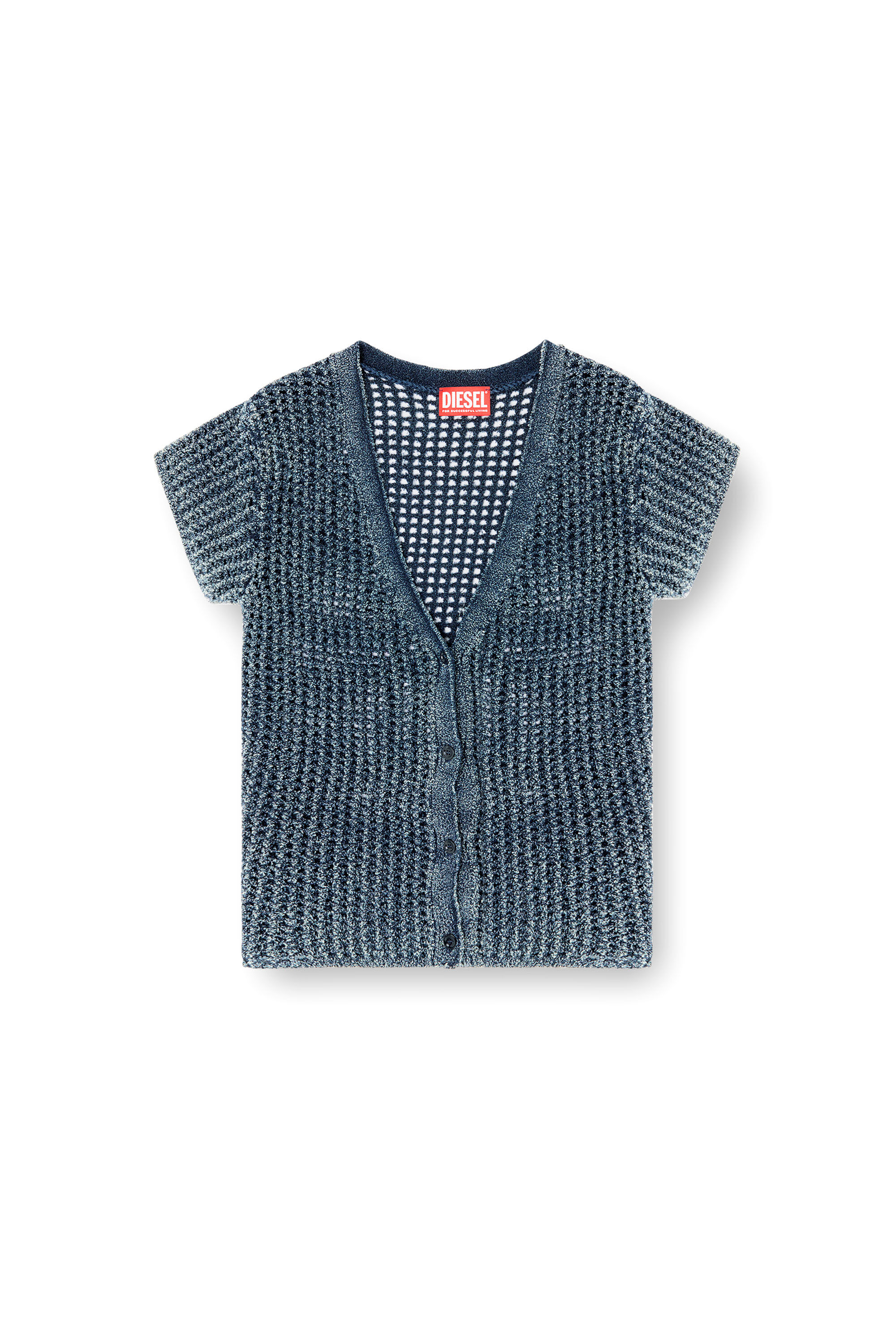 Diesel - M-REZ, Cardigan a maniche corte traforato in denim Donna in Blu - 2