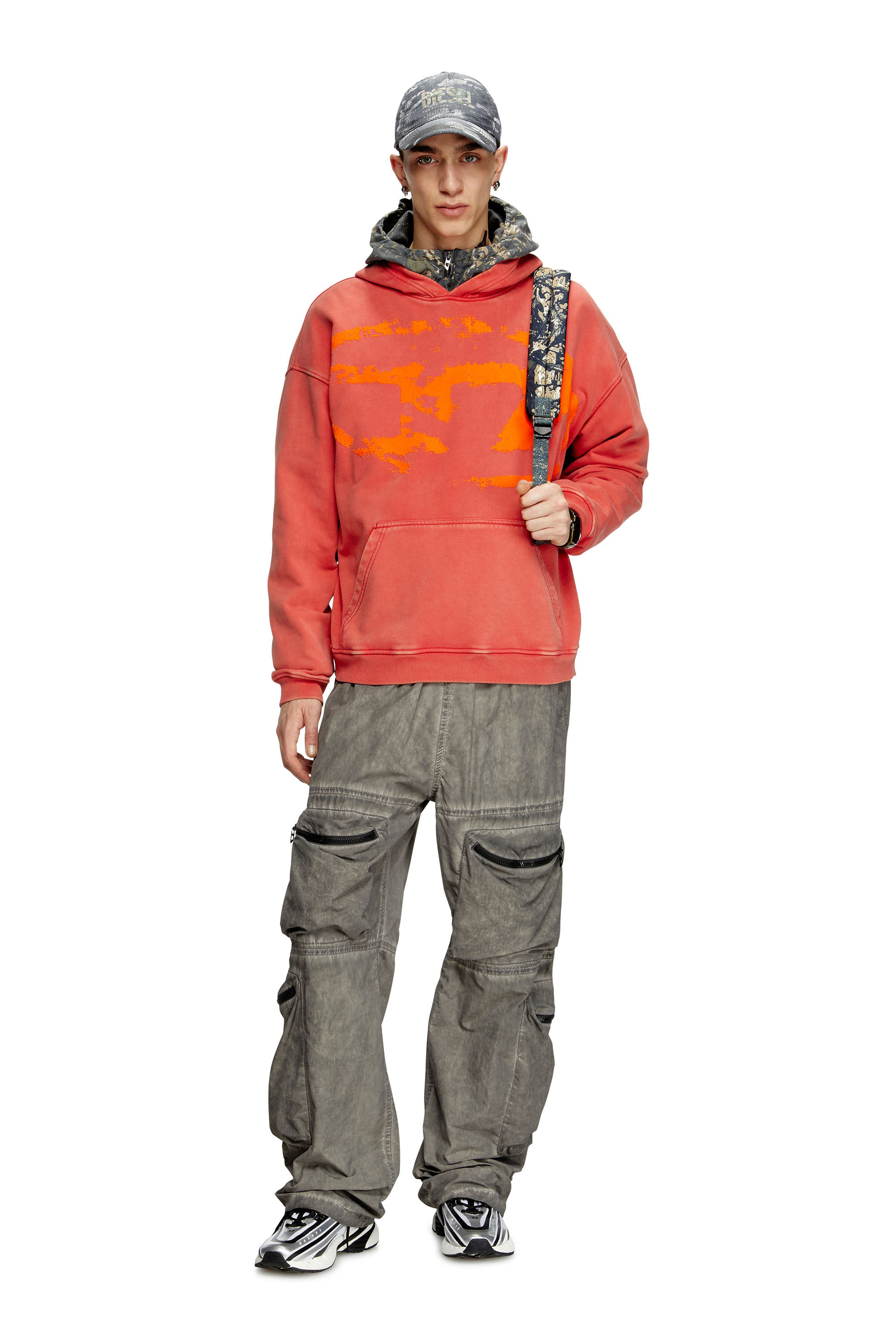 Diesel - S-BOXT-HOOD-R10, Hoodie con logo Oval D floccato Uomo in Rosso - 1