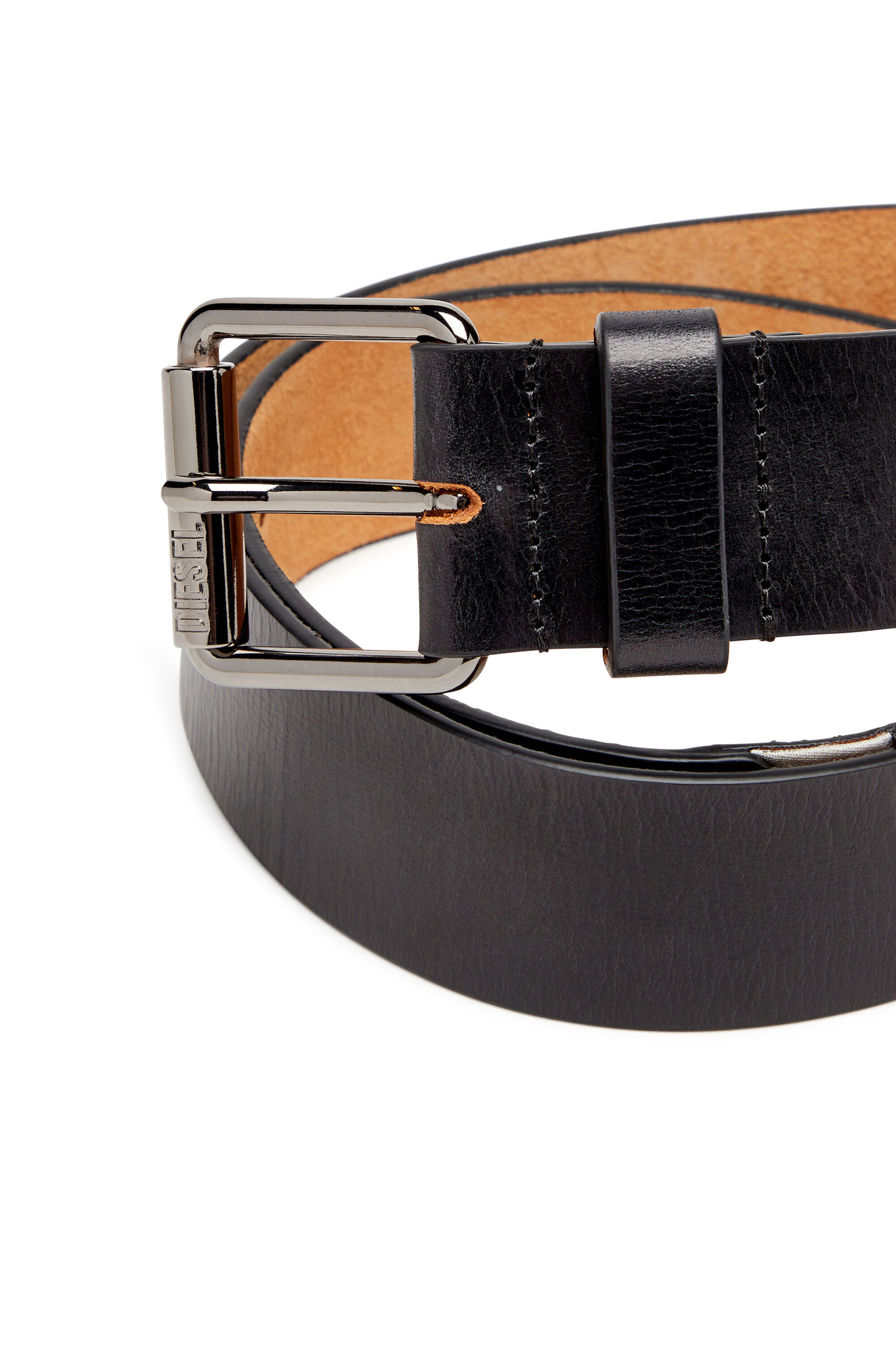 Diesel - B-FLAG, Cintura in pelle con logo diagonale Uomo in Nero - 3
