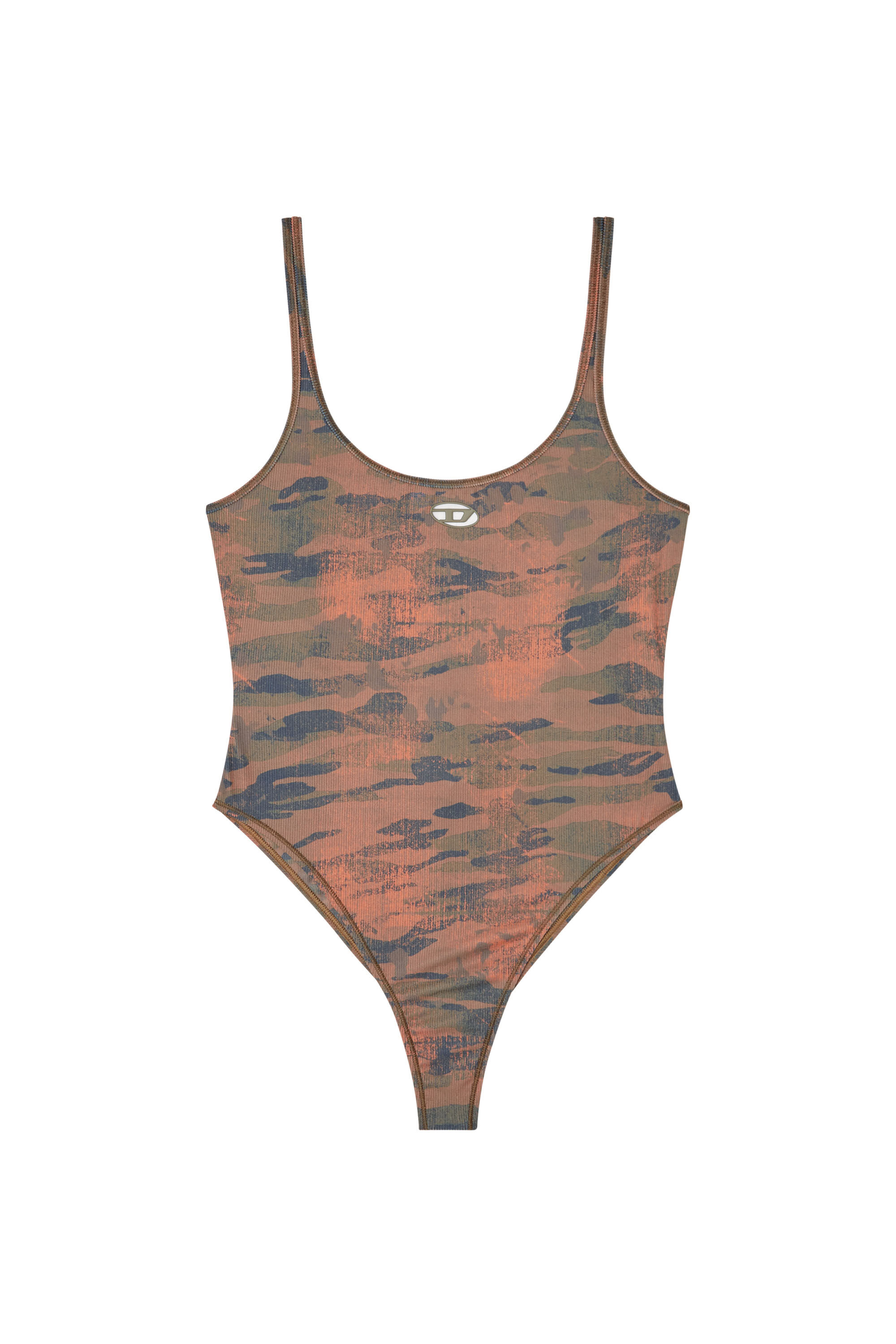Diesel - UT-BODY-UTLT, Costume da bagno camouflage con logo cut-out Donna in Marrone - 5