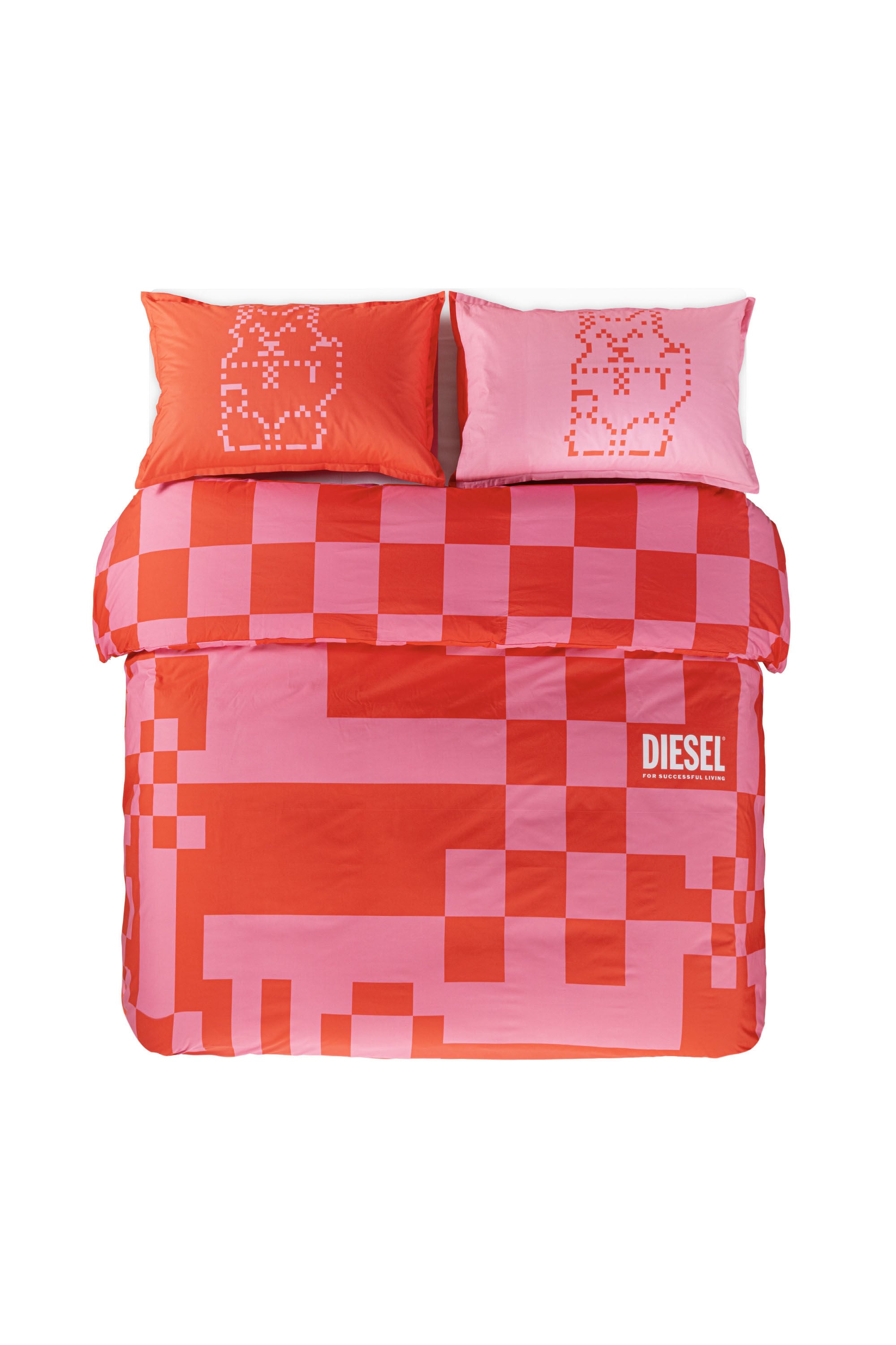 Diesel - 1018118  PIXEL DUCKS PINK/RED PERCALE DU, Parure copripiumino in percalle per letto queen size Unisex in Rosso - 1