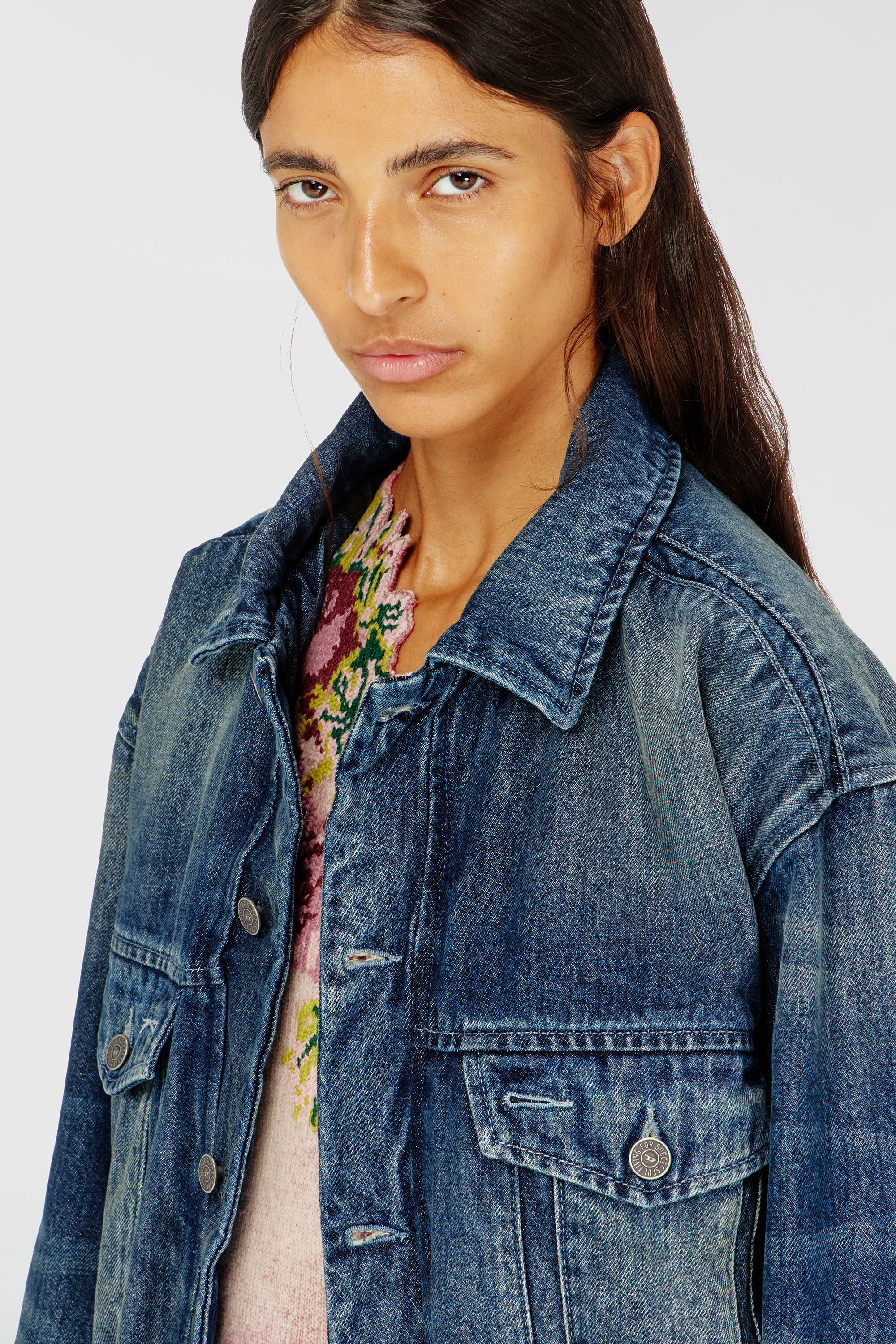 Diesel - DE-MORVI-FSJ, Giacca trucker elasticizzata in denim Donna in Blu - 5