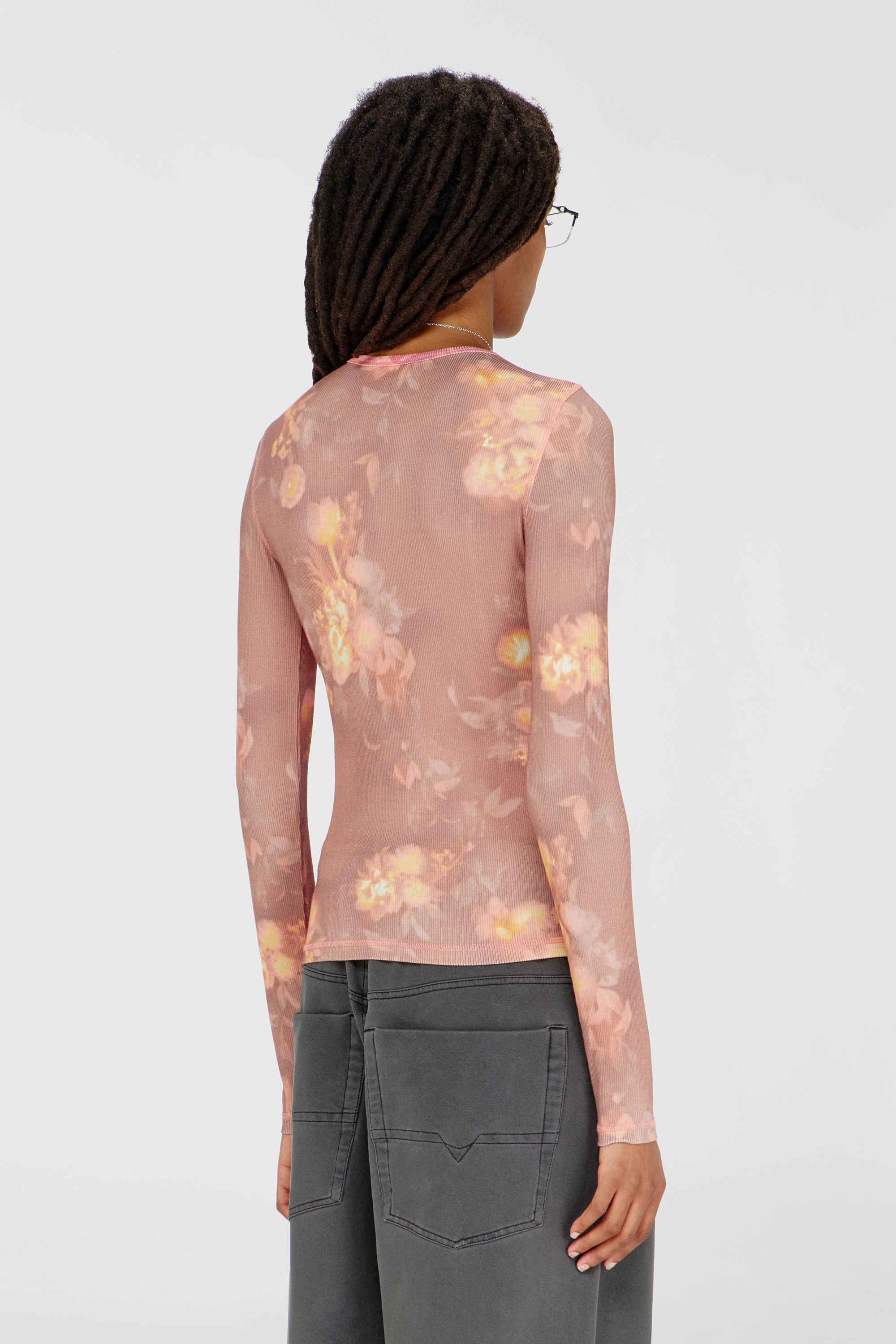 Diesel - T-MOKY-LS, Top in jersey a costine con stampa floreale Donna in Rosa - 4