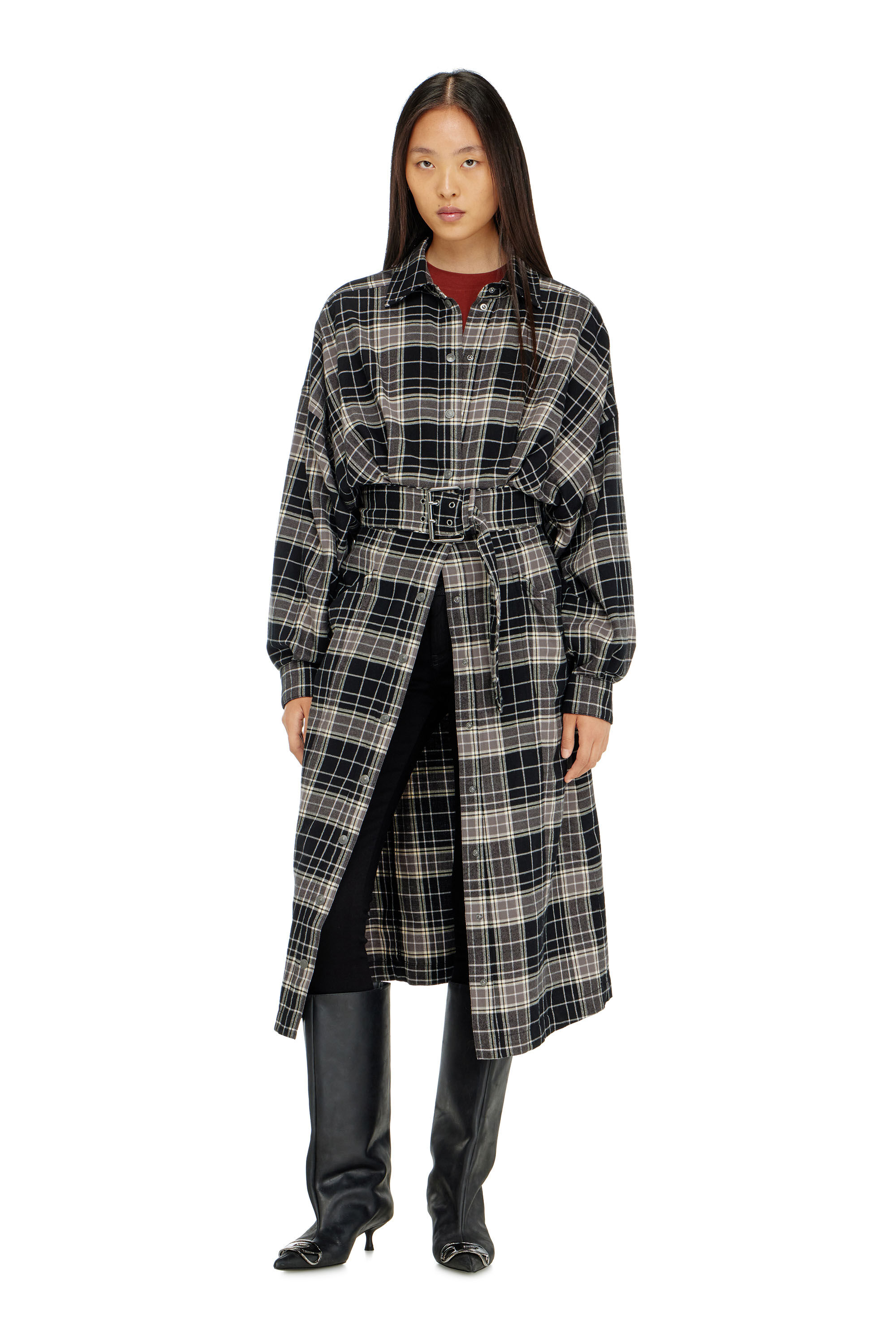 Diesel - D-EDALUS, Abito midi in flanella a quadri con cintura wide Donna in Multicolor - 3