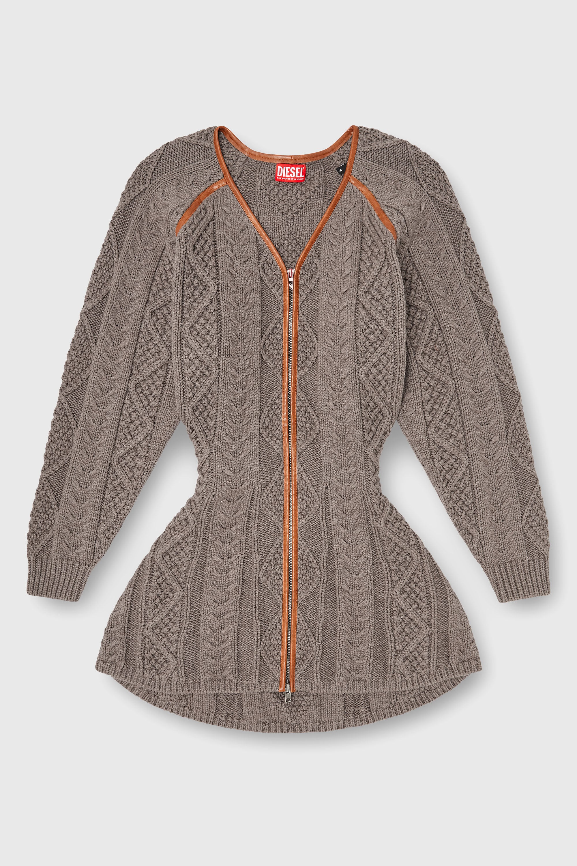 Diesel - M-INTESSE, Abito mini cardigan in maglia a trecce Donna in Grigio - 2