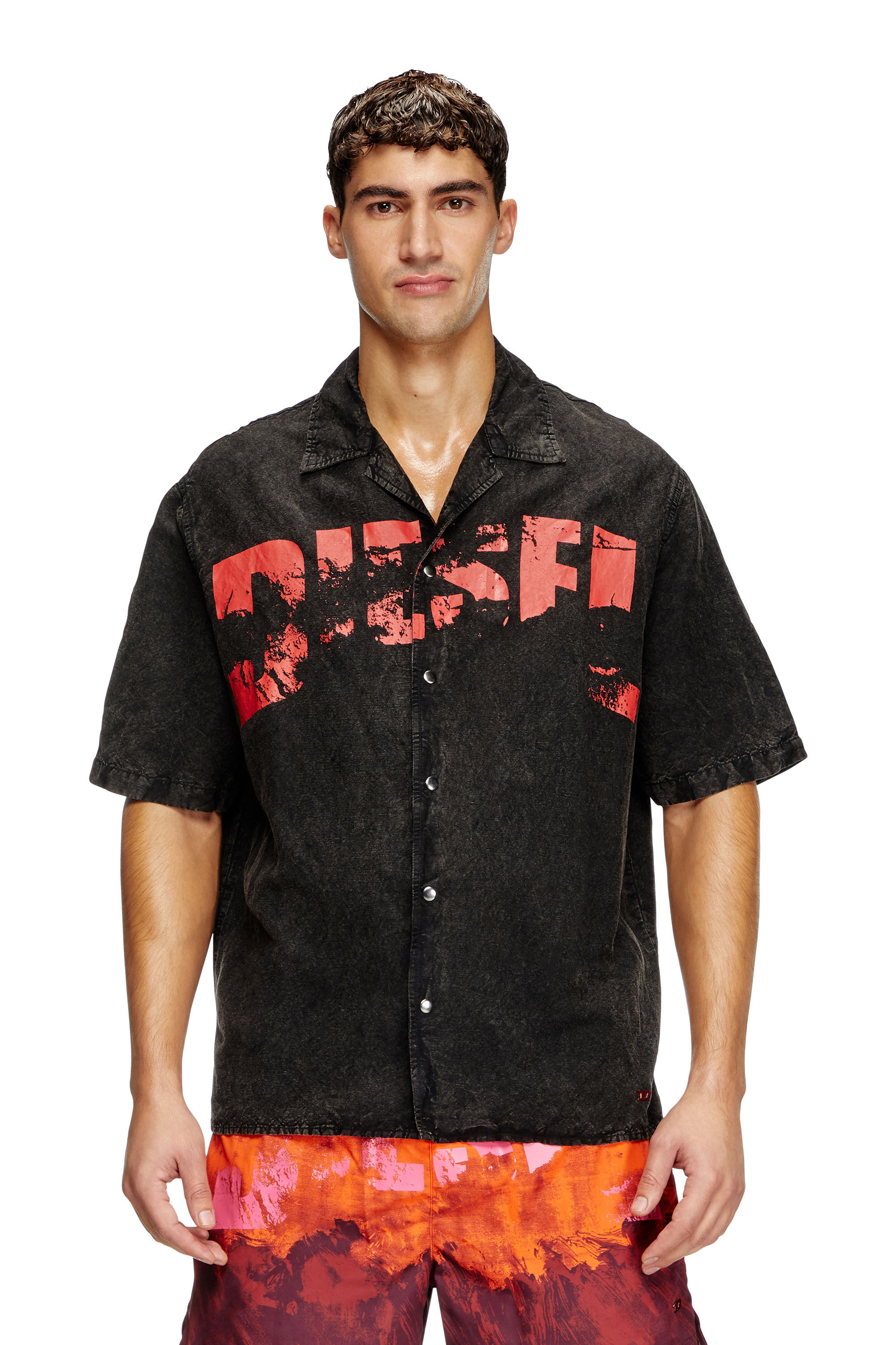 Diesel - CHARLES-D-POP, Camicia da mare in misto lino Uomo in Nero - 1