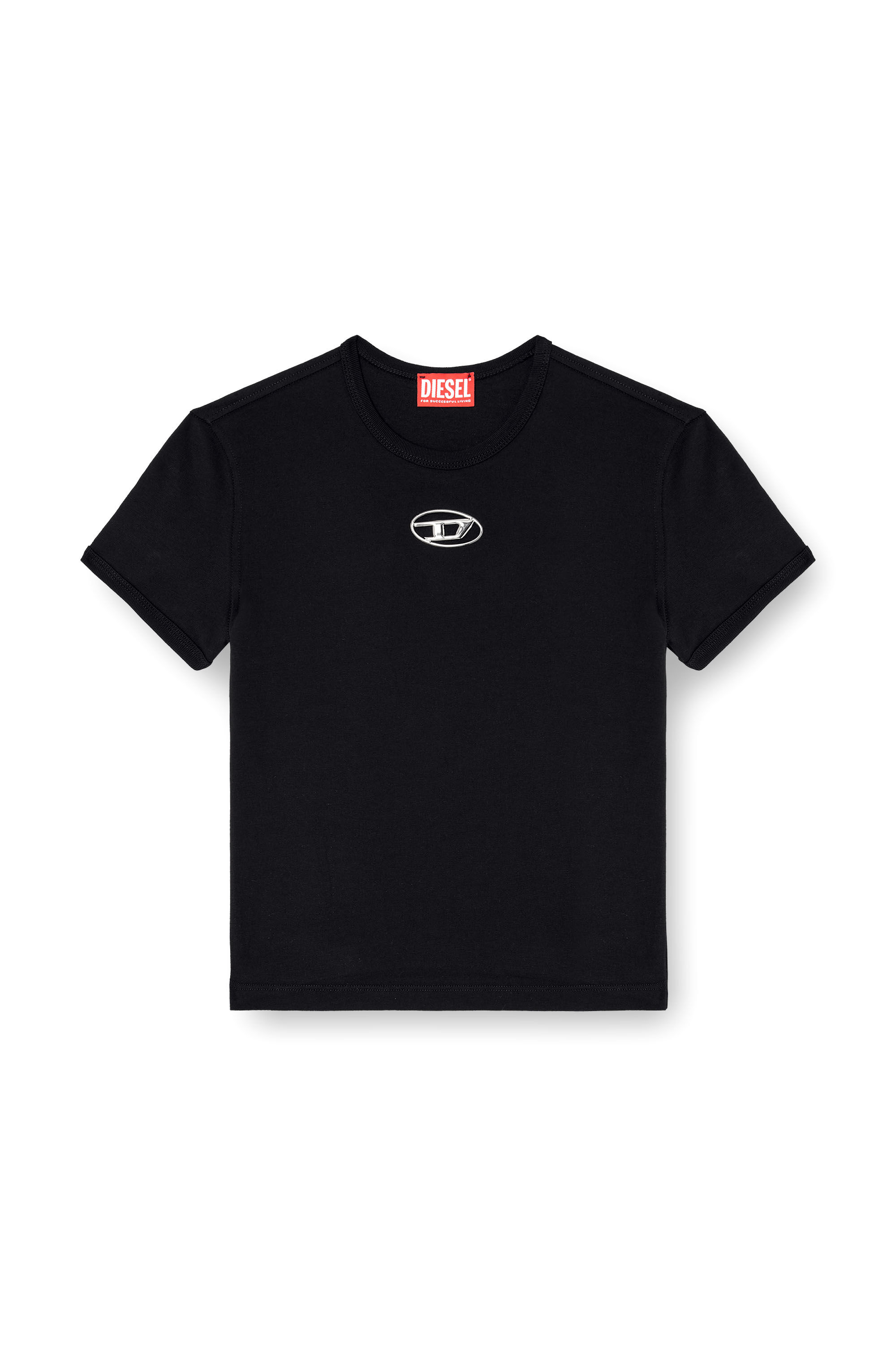 Diesel - T-UNCUTIE-LONG-OD-Q1, T-shirt slim con logo Oval D cut-out Donna in Nero - 2
