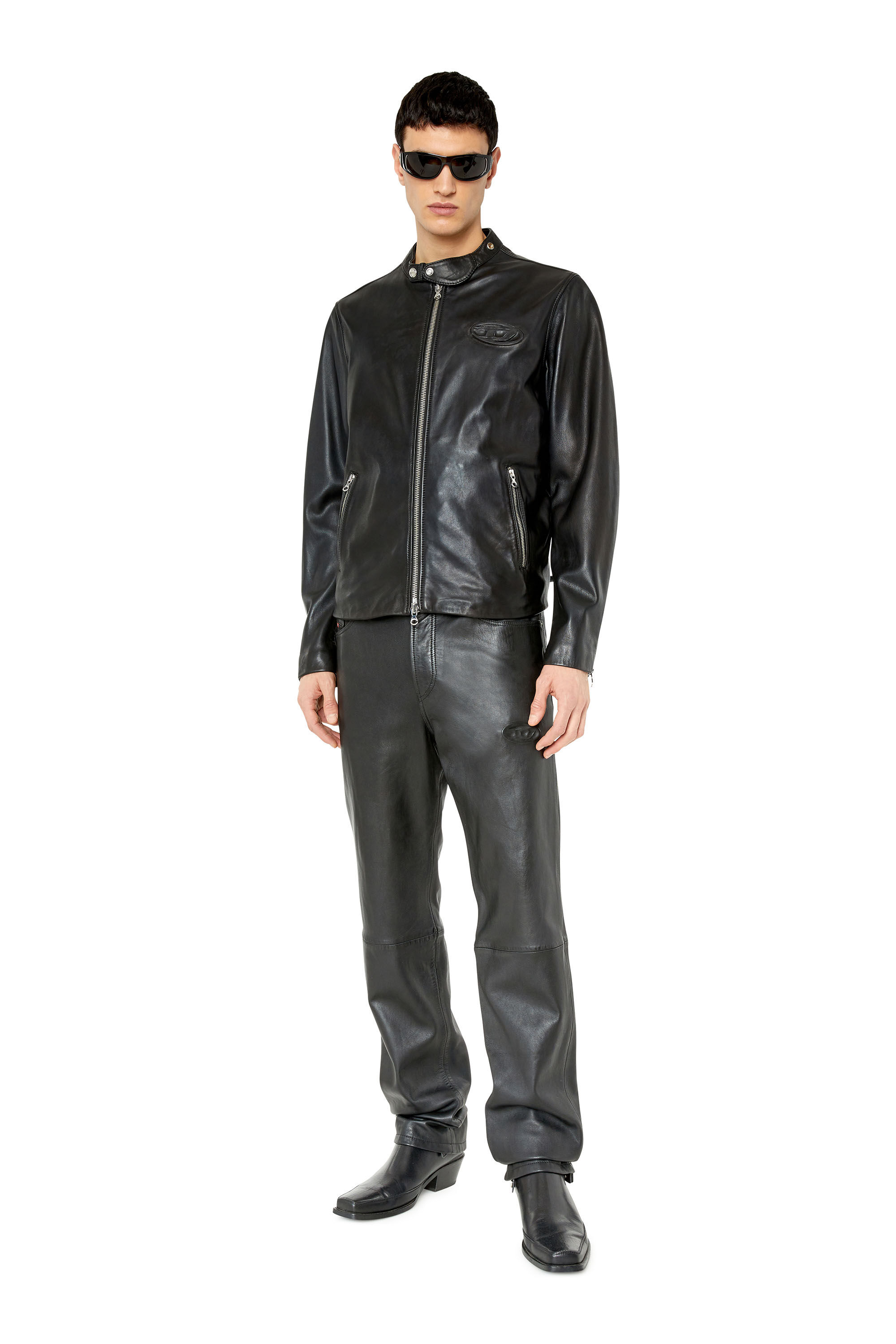 L-METAL Uomo: Giacca biker in pelle con targhetta con logo | Diesel