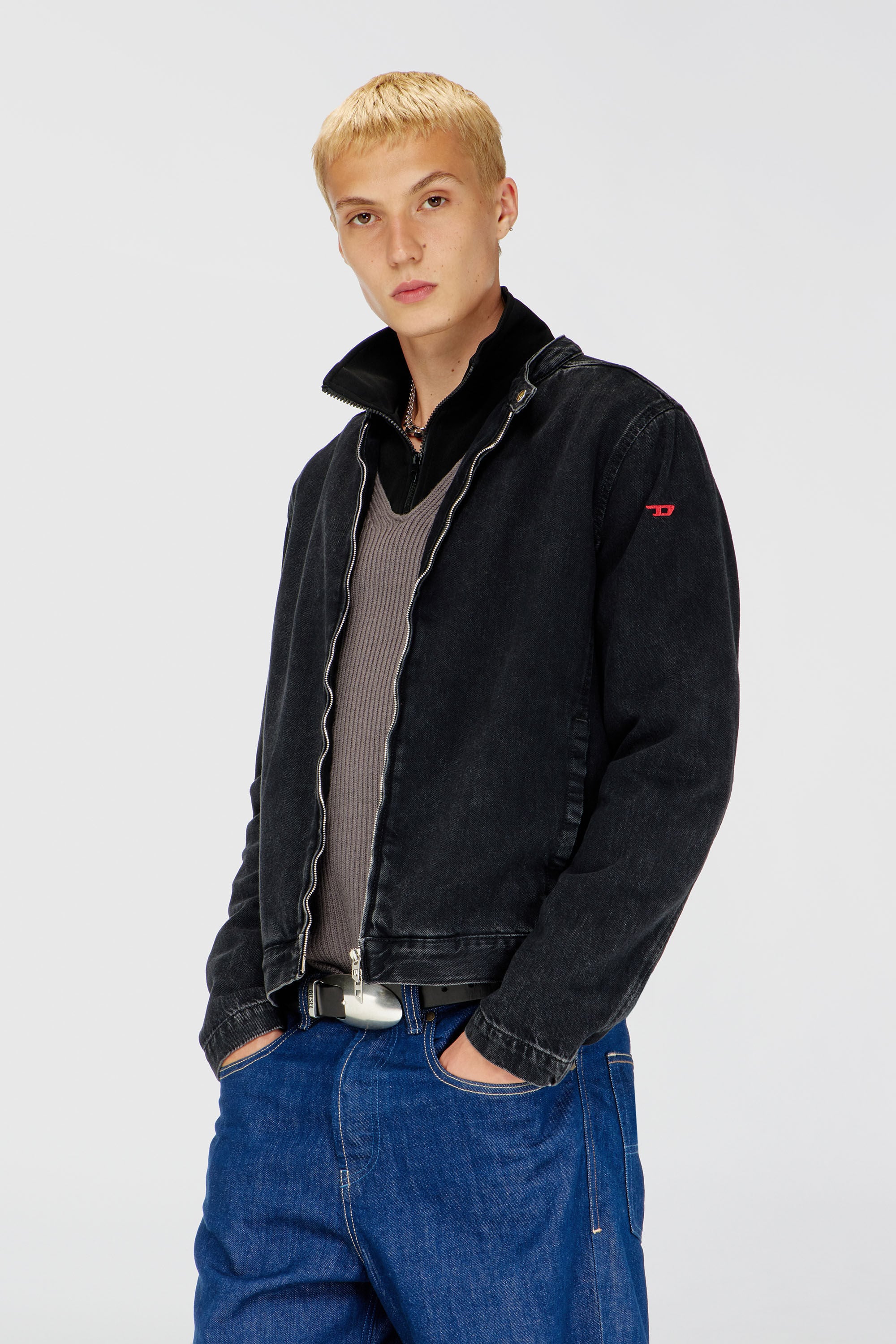 Diesel - D-GLORY, Giacca da motociclista in denim lavaggio clean Uomo in Nero - 3