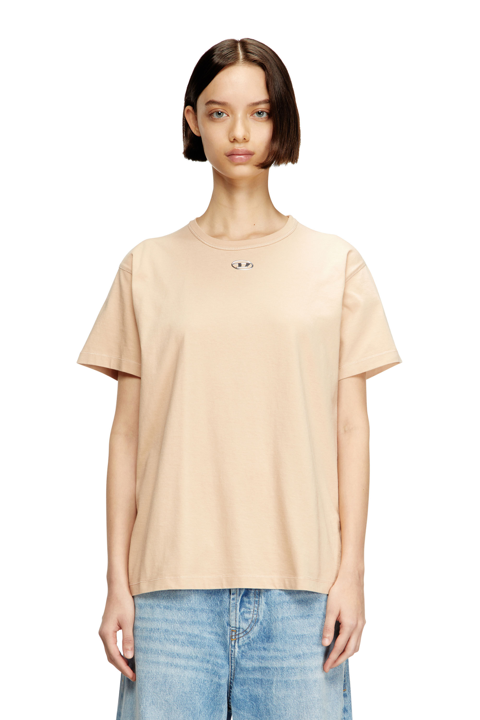 Diesel - T-NORMY-OD-S1, T-shirt in cotone con Oval D metallizzato Donna in Beige - 3