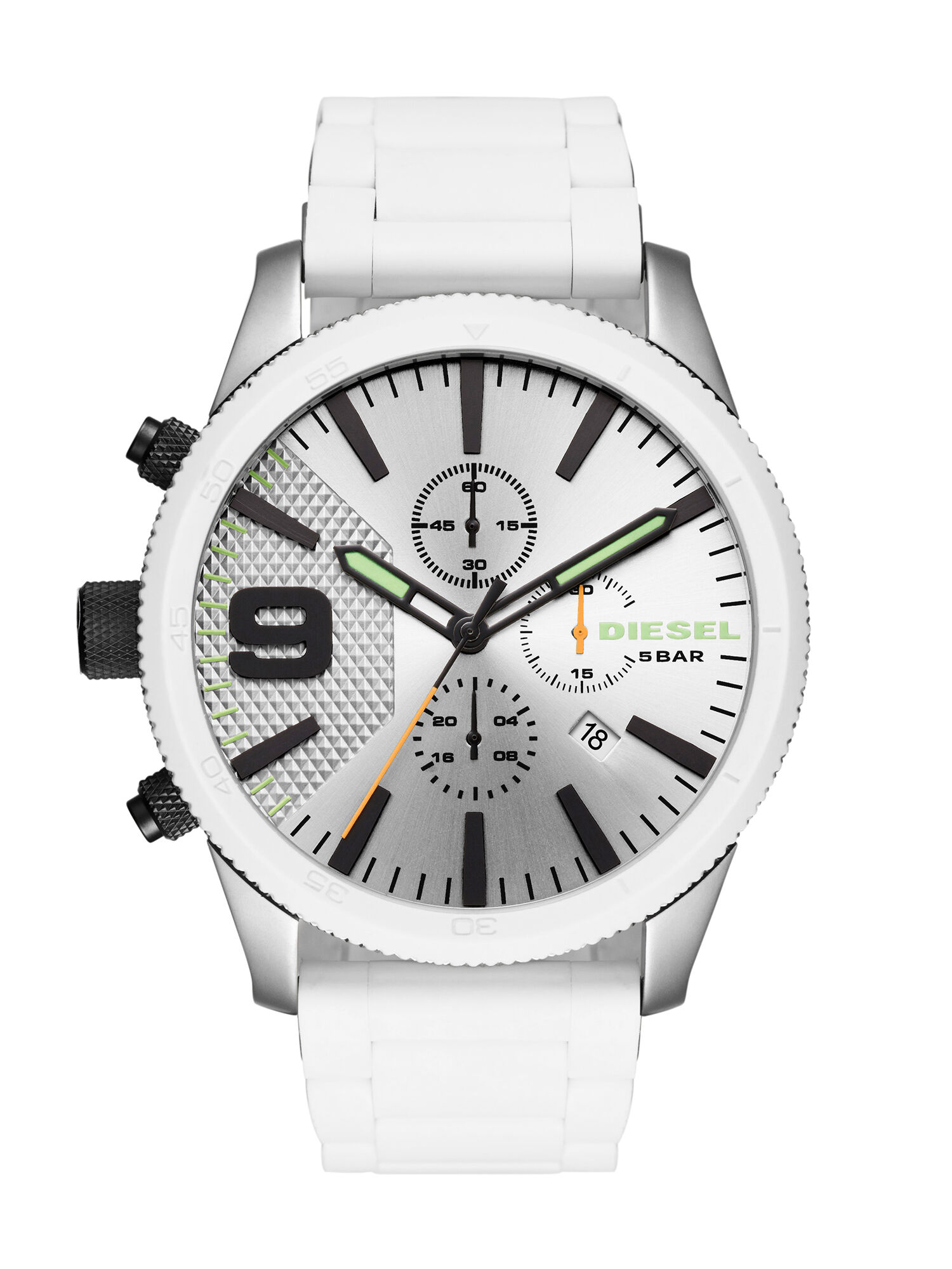 Diesel - DZ4449, Orologio con ghiera rotante e cinturino in silicone bianco Uomo in Bianco - 1