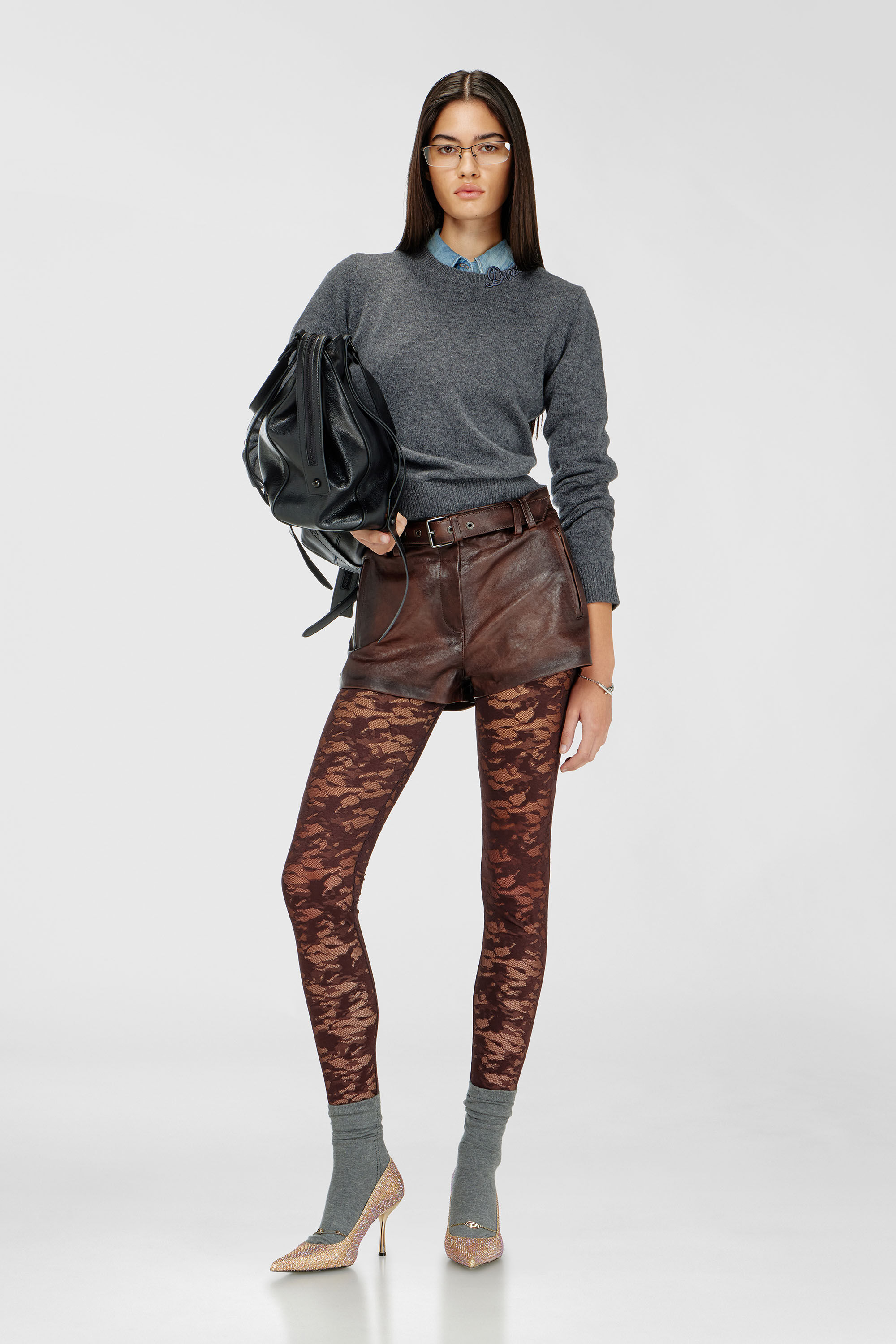 Diesel - HAYLEY-UTLT, Leggings in nylon pizzo camouflage Donna in Marrone - 6