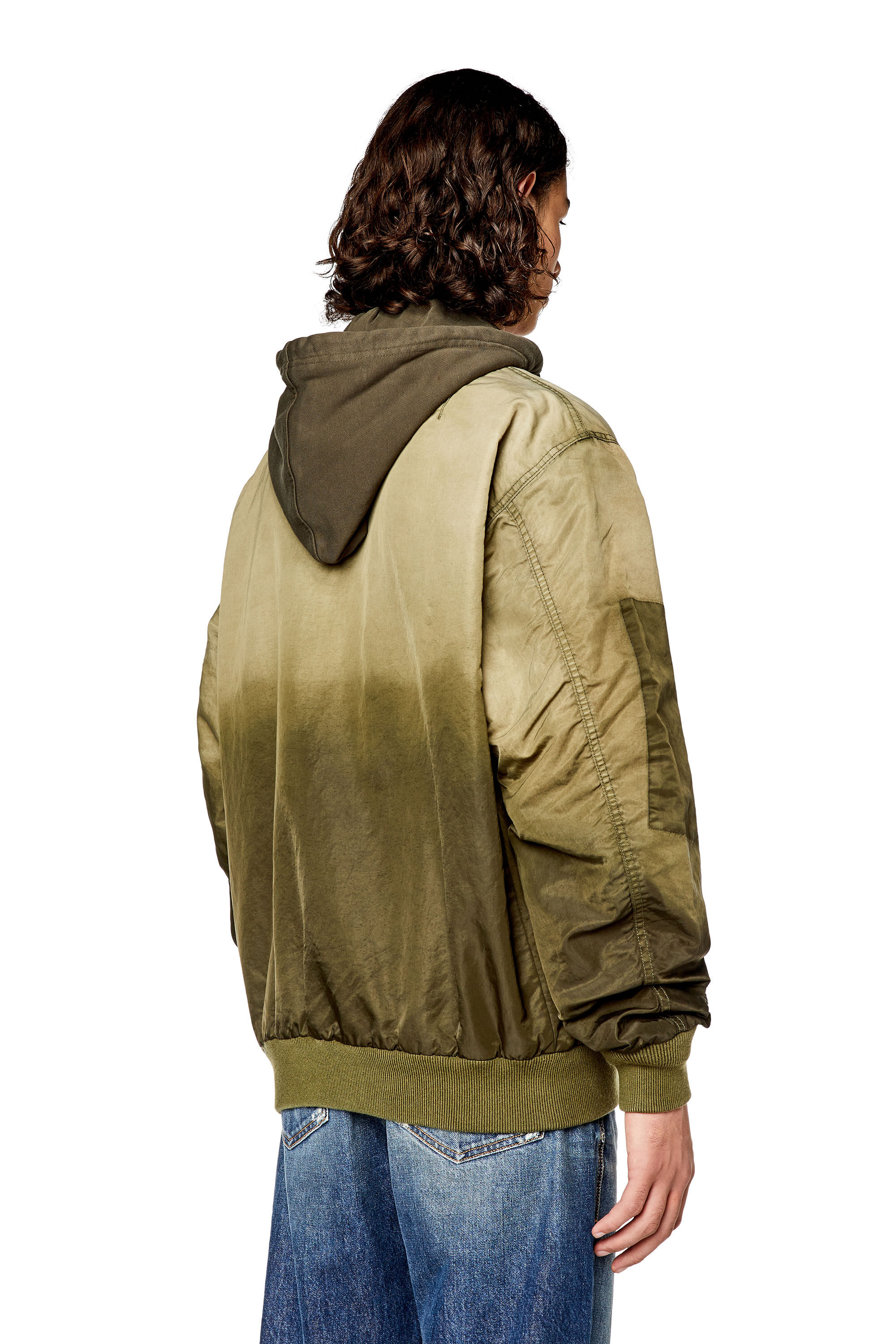 Diesel - J-COMMON, Bomber con cappuccio in raso di nylon Uomo in Marrone - 4