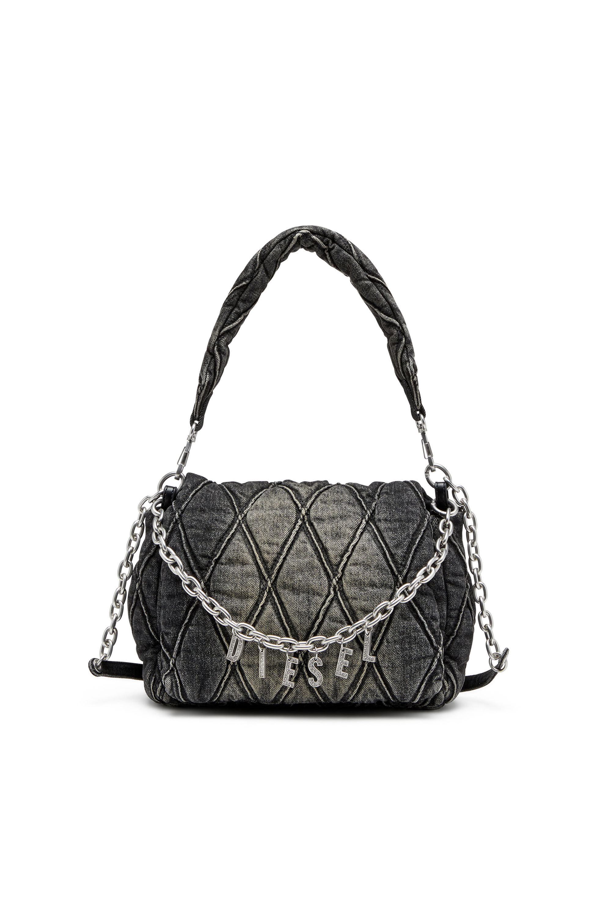 Borsa Charm-D Shoulder M donna in Denim trapuntato | Nero