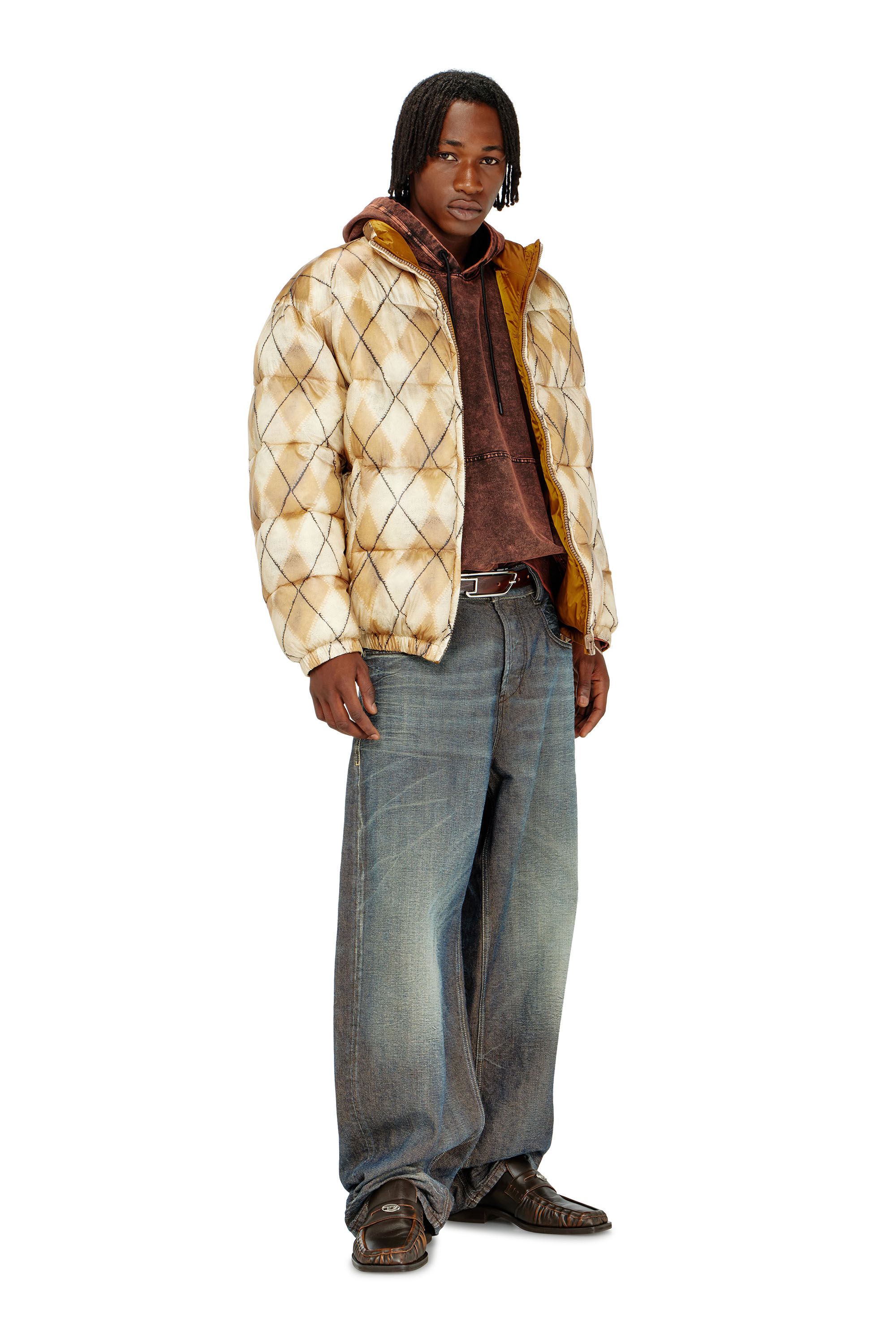 Diesel - S-BOXT-HOOD-TUK, Felpa con cappuccio effetto denim lavorato Uomo in Marrone - 1