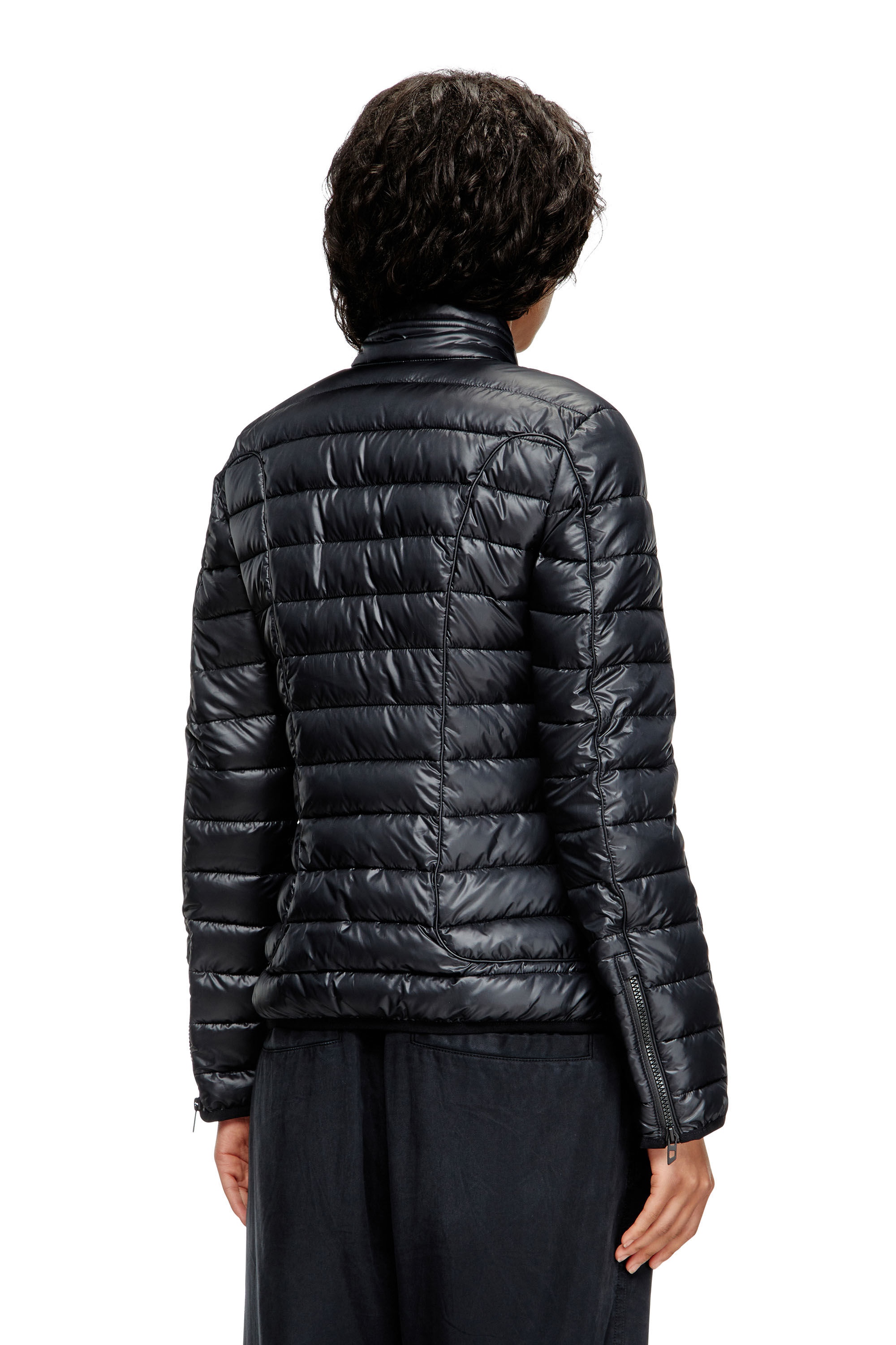 Diesel - W-PILOT-FEM, Giacca imbottita con dettagli biker Donna in Nero - 4