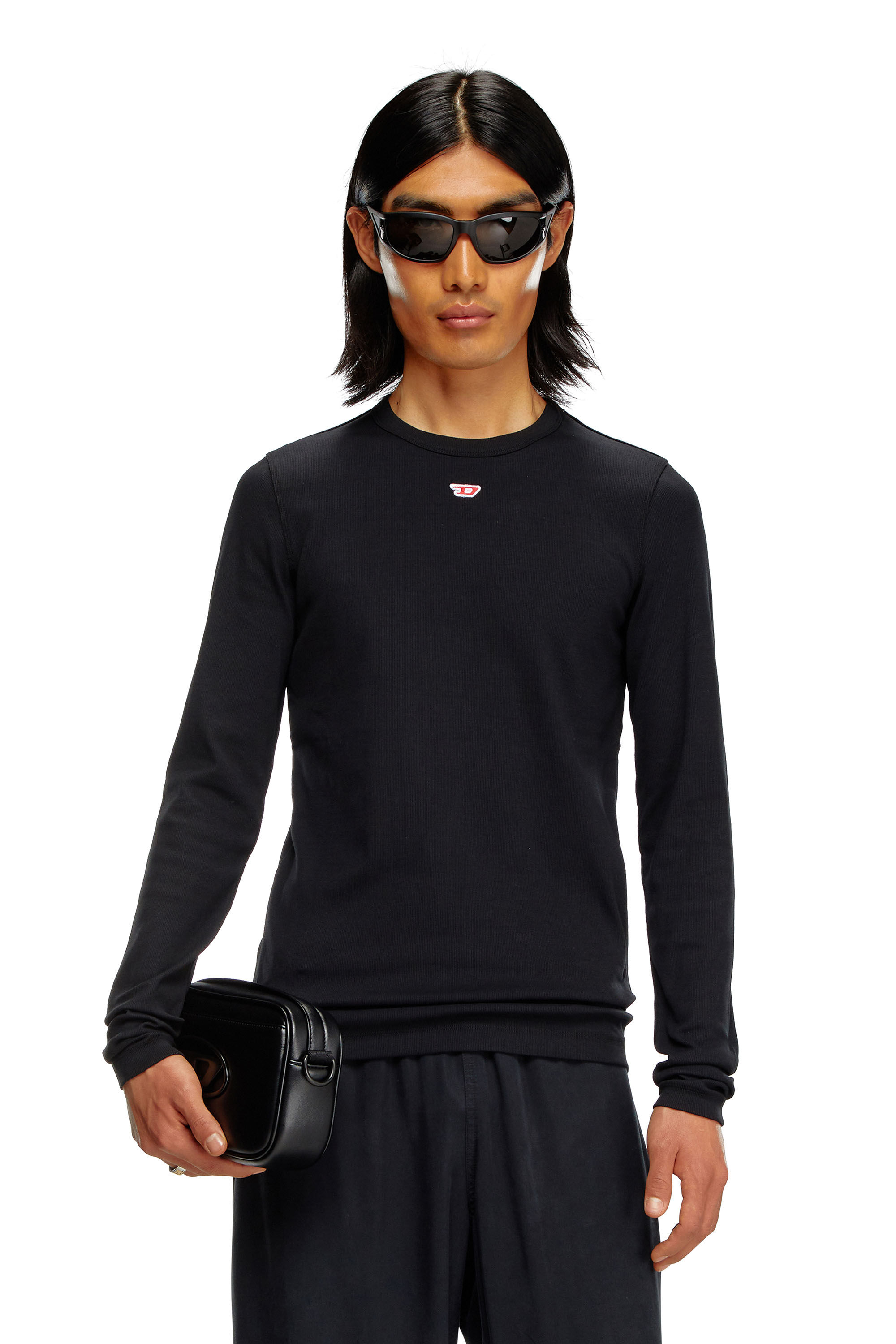 Maglia a maniche lunghe con logo D applicato Uomo Nero Diesel