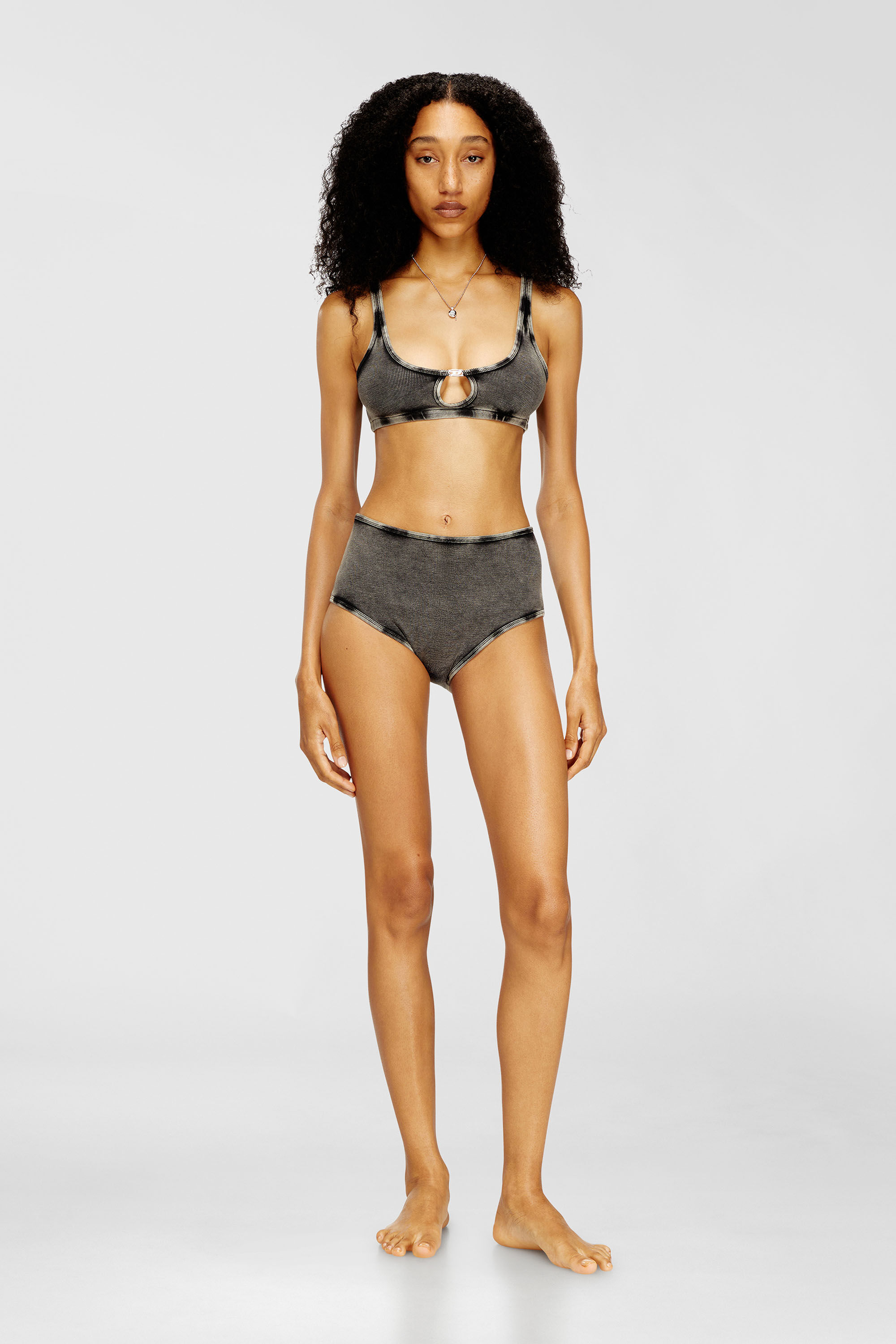 Diesel - FLORENCE-DNM, Bralette in cotone a costine con gioiello Oval D Donna in Grigio - 1