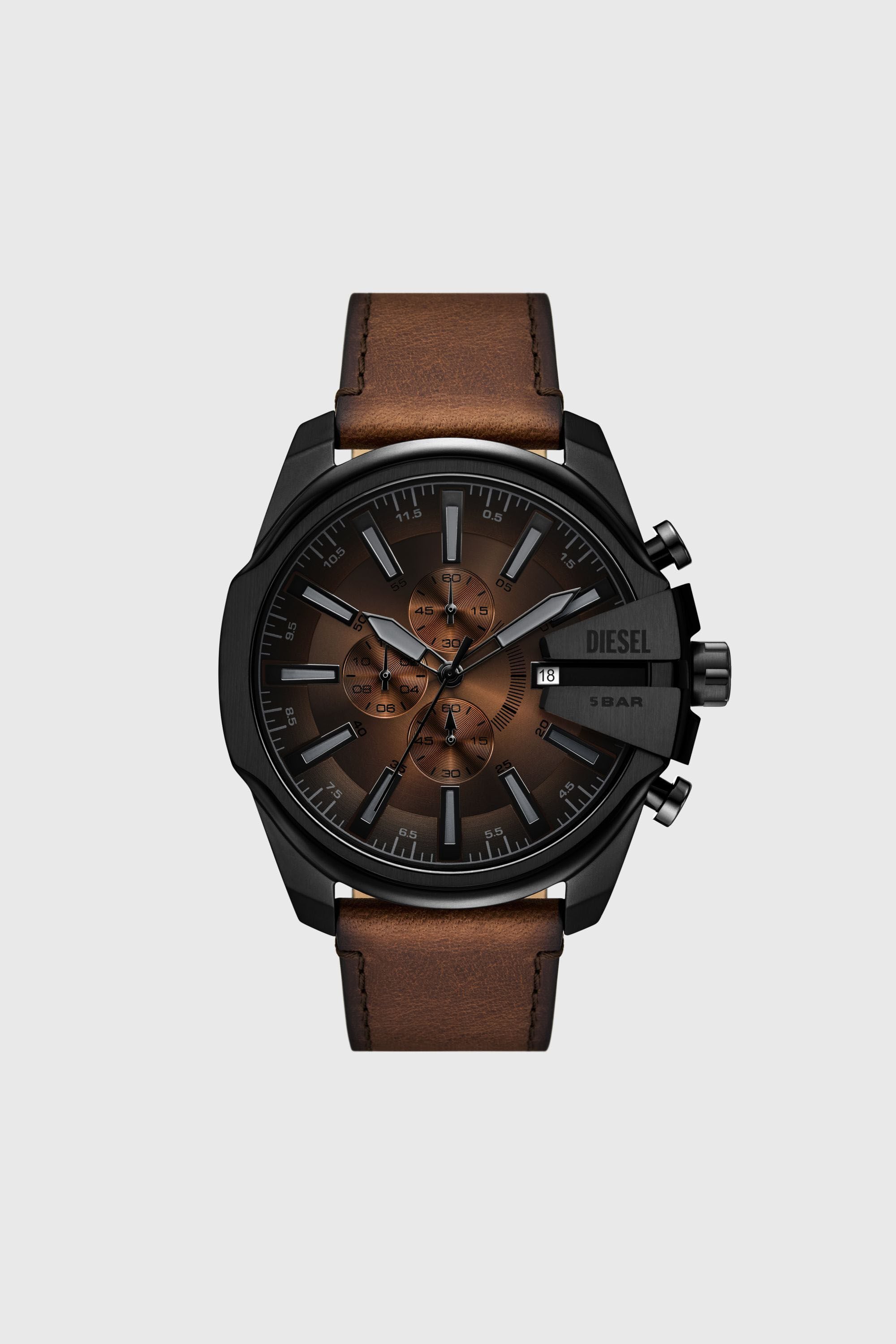 Diesel - DZ4692 WATCH, Man's Mega Chief Slim brown leather watch in Brown - 1
