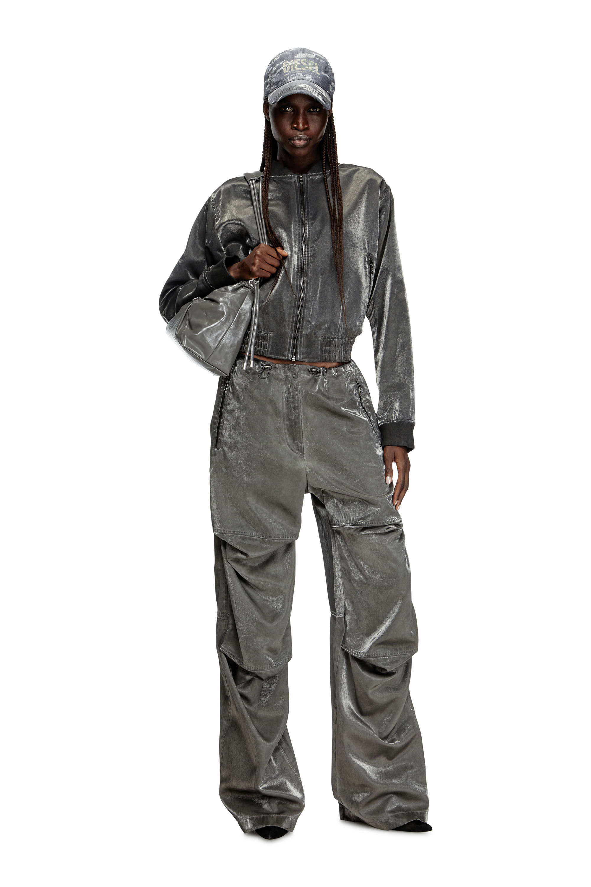 Diesel - G-HOST, Giacca bomber in raso Donna in Grigio - 1