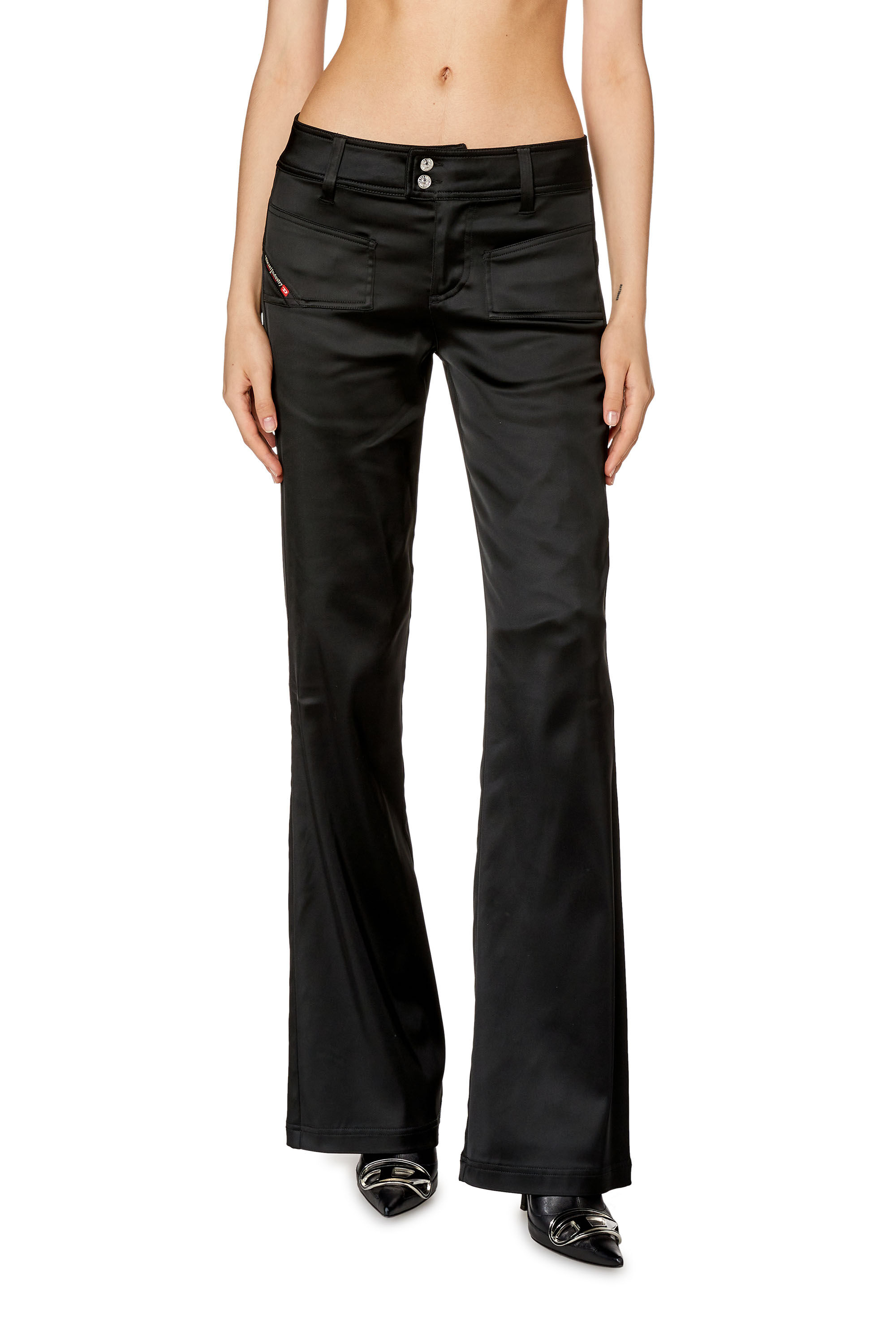 Women's Flared pants in shiny stretch satin | Black | Diesel