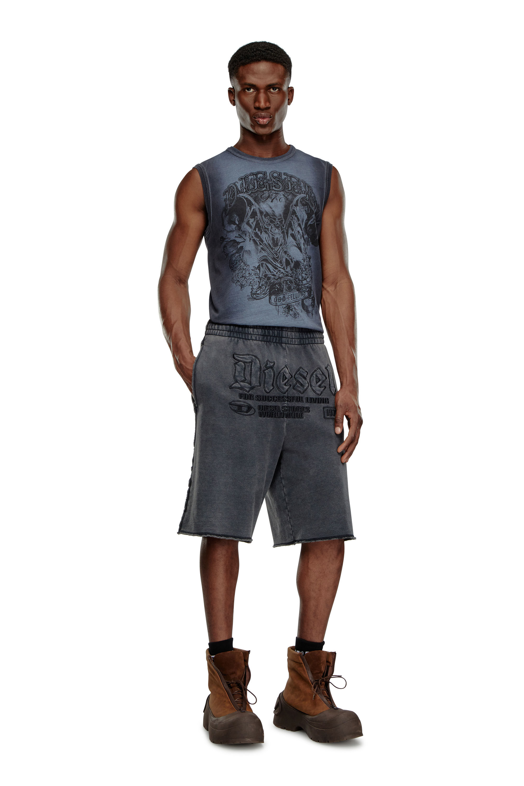 Men s Sweat shorts with Diesel embroidery Black Diesel
