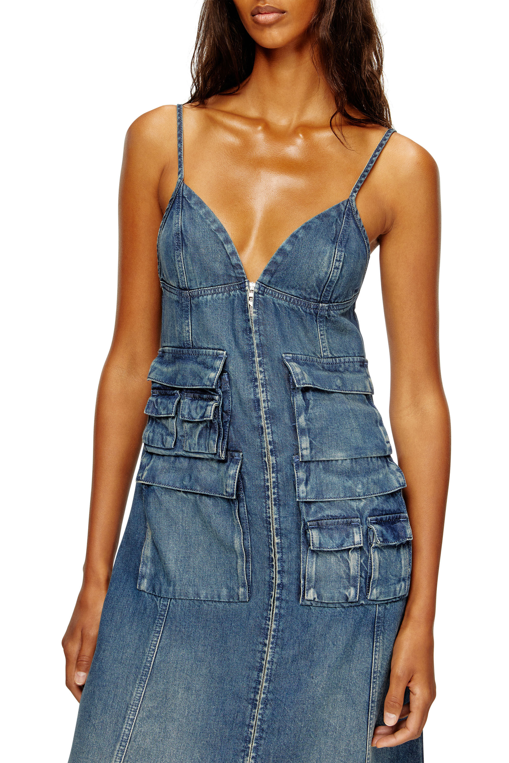 Diesel - DE-MELVI-S, Woman's Dress in fluid laser-worn denim in Medium blue - 5