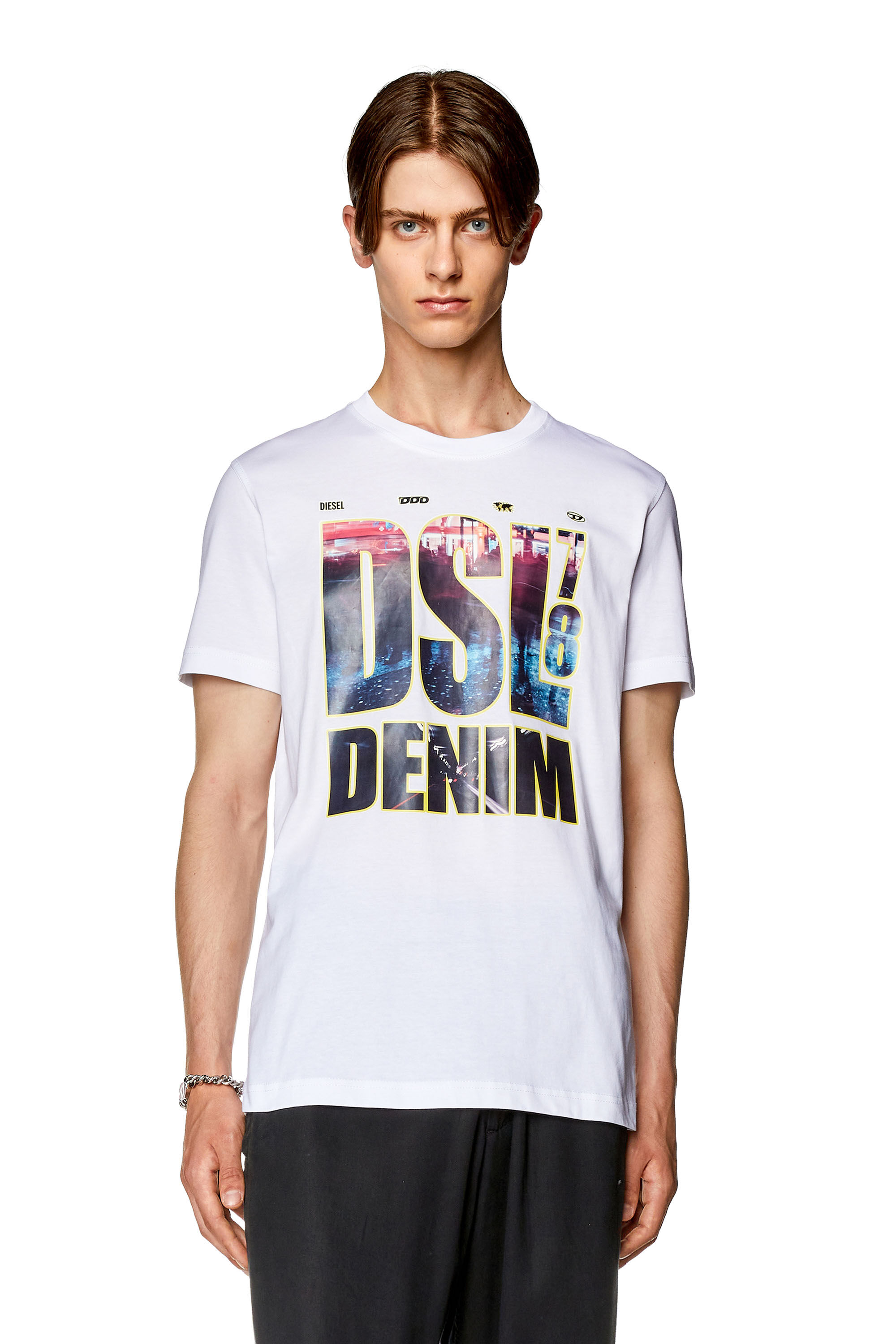 Diesel - T-DIEGOR-L7, T-shirt con stampa DSL 78 Denim Uomo in Bianco - 3
