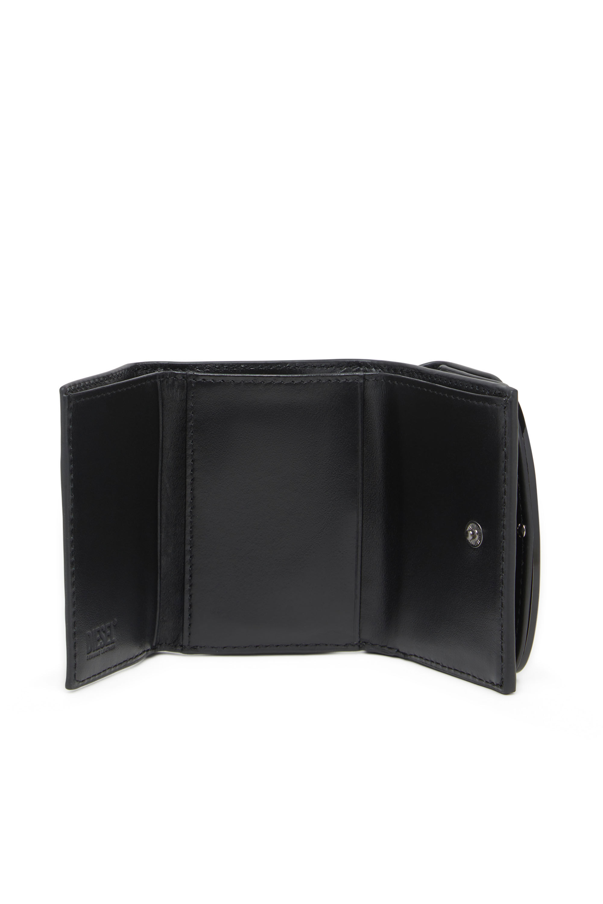 Portafoglio trifold in pelle specchiata Donna Nero Diesel