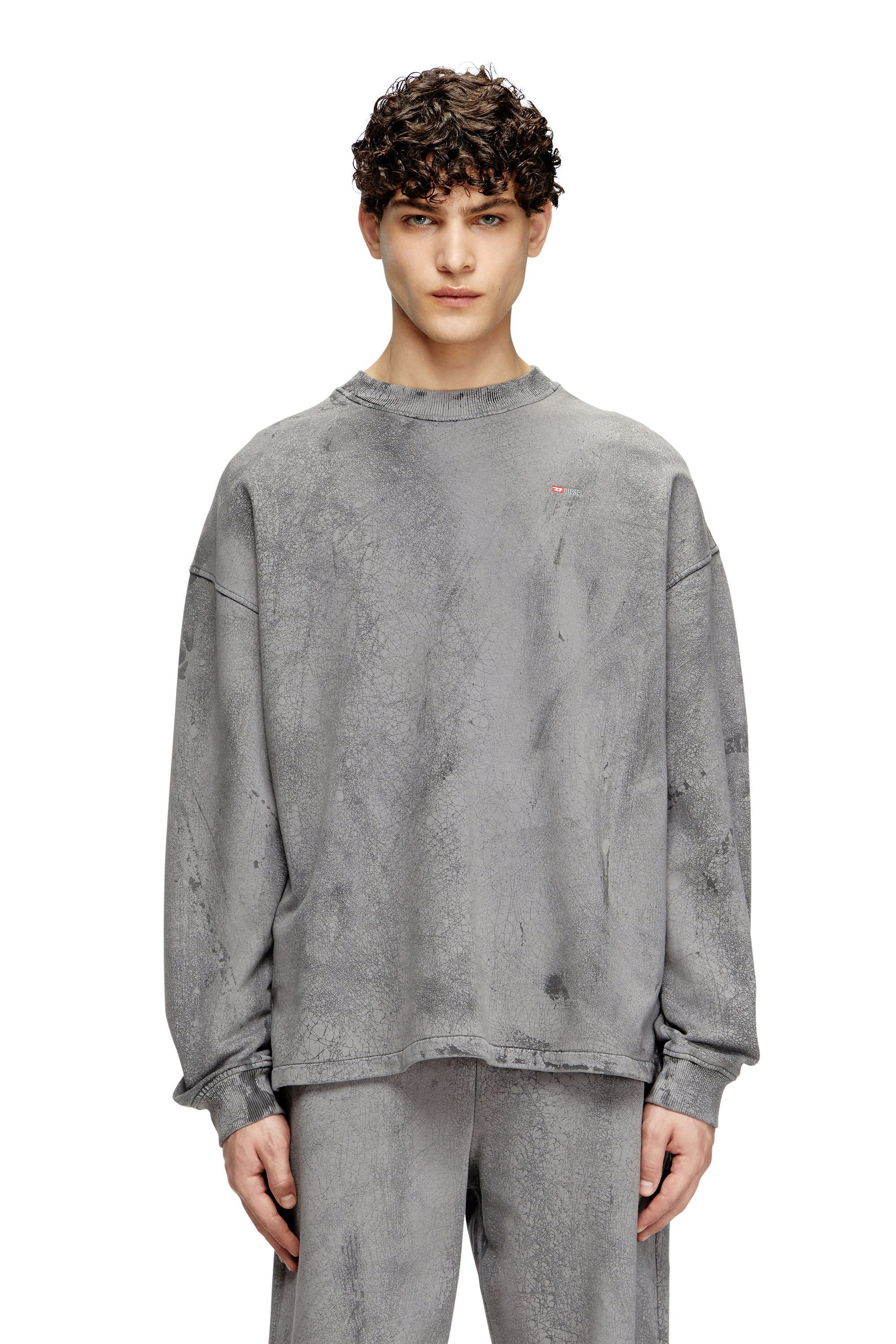 Diesel - S-BAXT-T1, Felpa effetto marmorizzato e micro logo Uomo in Grigio - 3