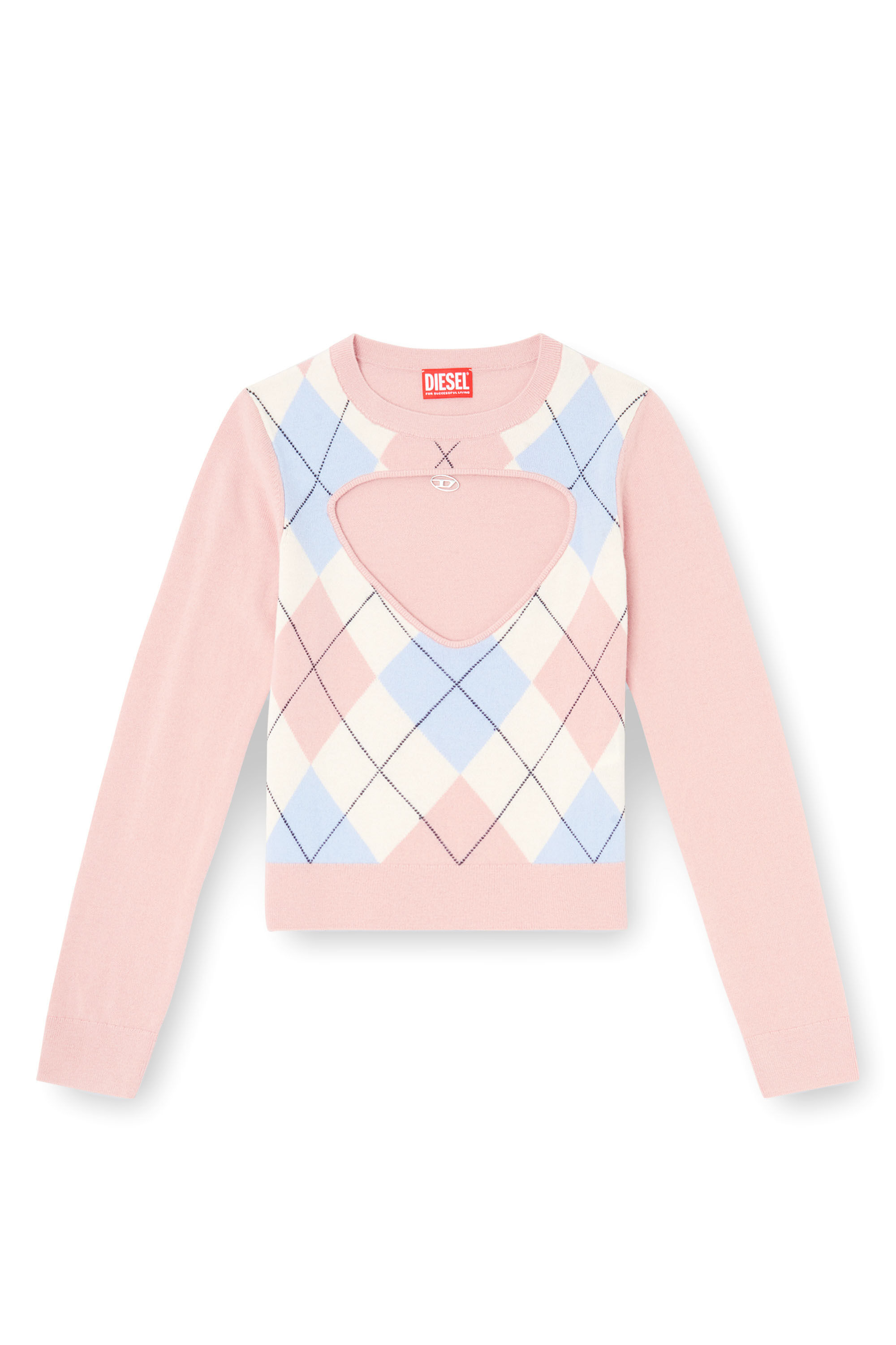 Diesel - M-ROMKO-LS, Maglia a rombi in lana con cut-out Donna in Rosa - 2