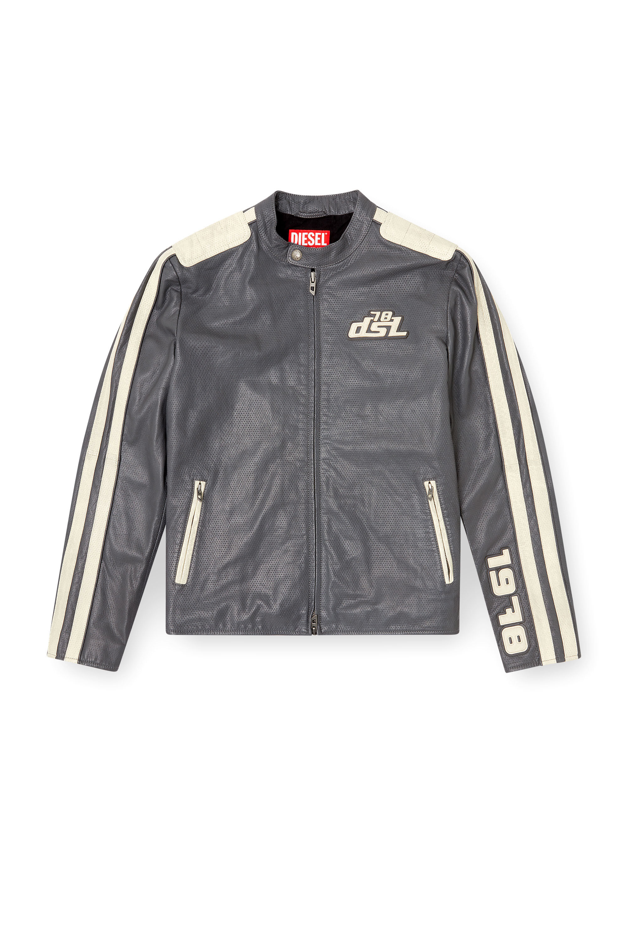 Diesel - L-POP, Giacca biker in pelle traforata Unisex in Grigio - 2