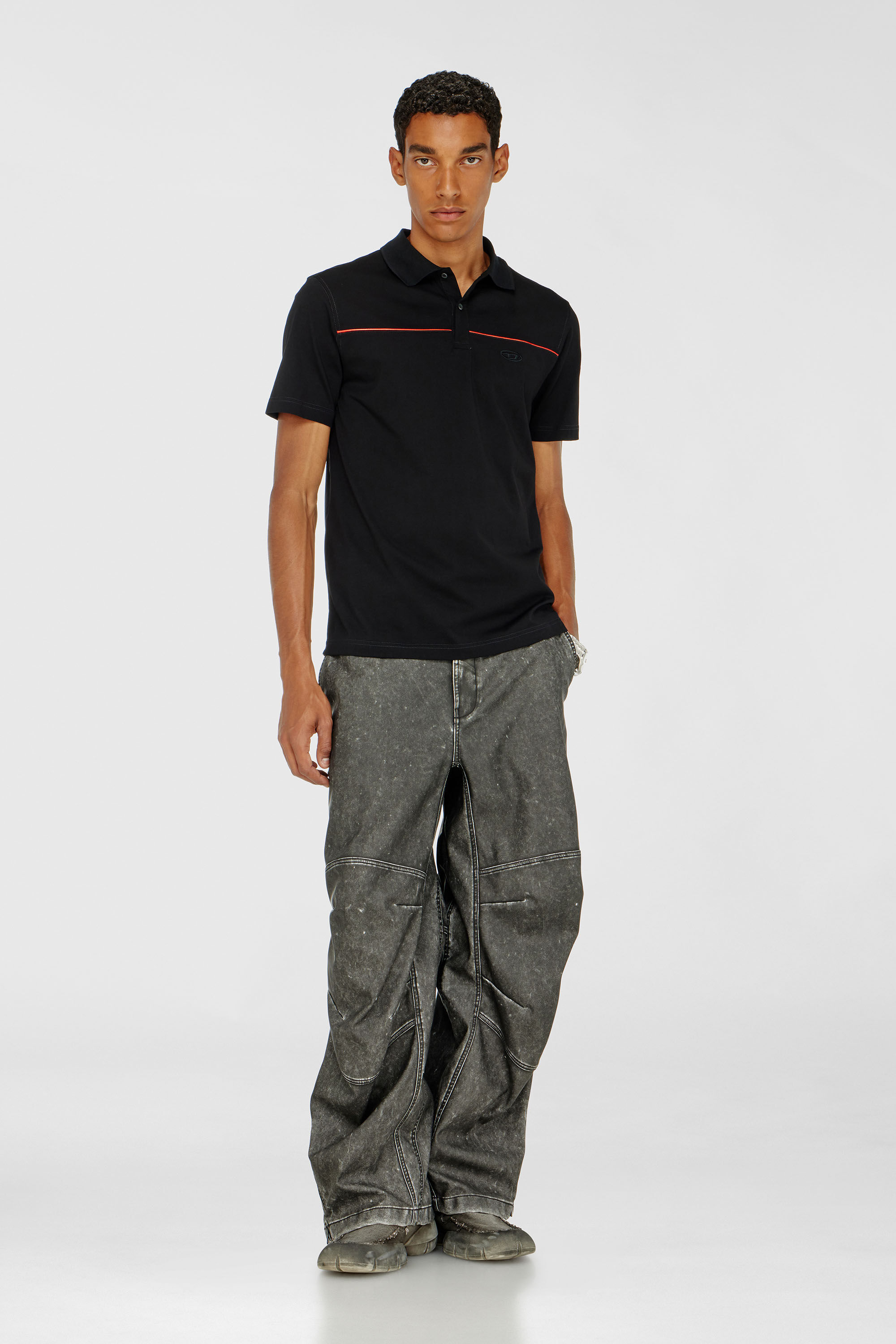 Diesel - T-REJUST-PIPING, Polo con profili a contrasto Uomo in Nero - 1