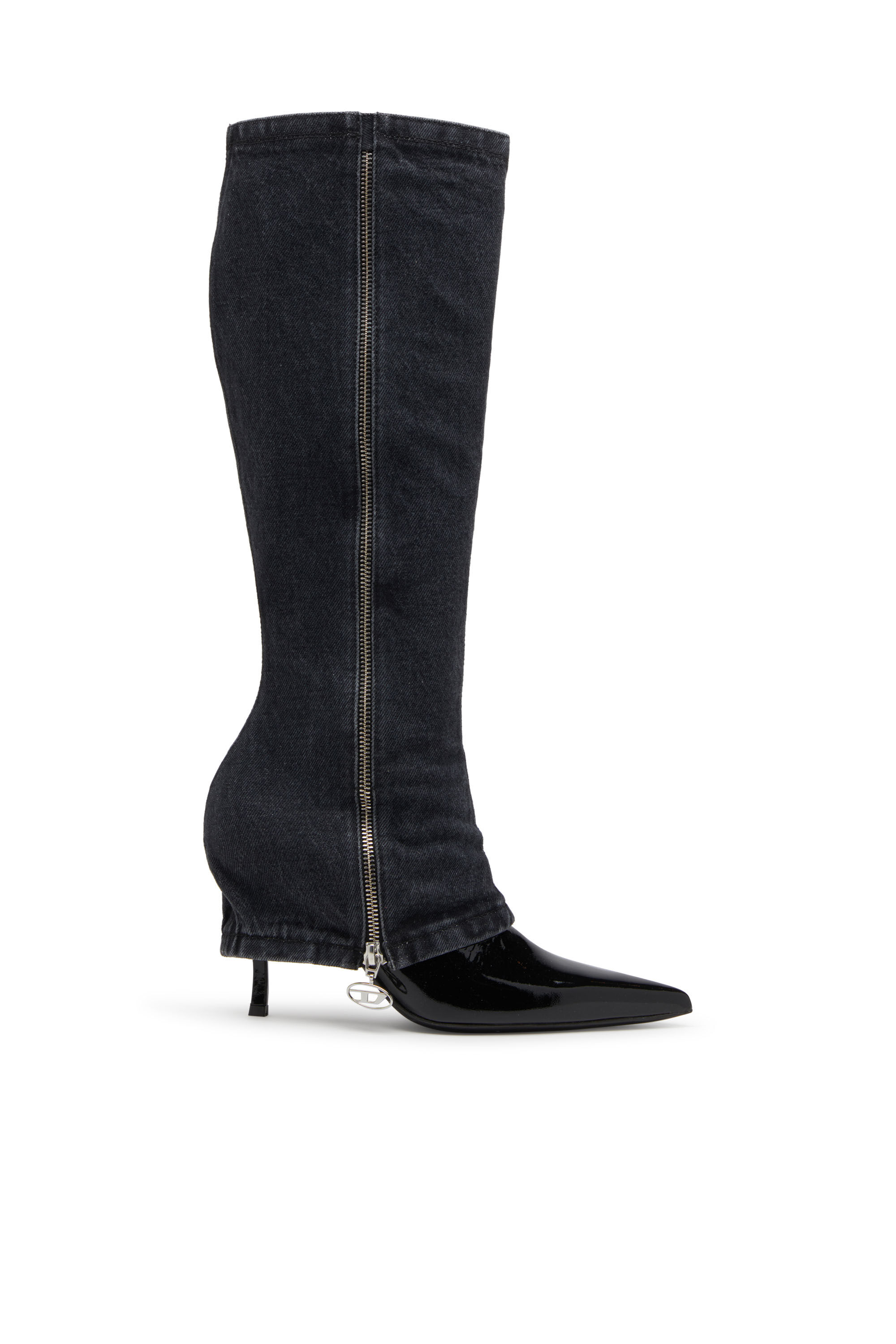 Diesel - D-VENUS TWISTED BOOT, D-Venus-Stivali al ginocchio con effetto trompe l'oeil Donna in Nero - 1
