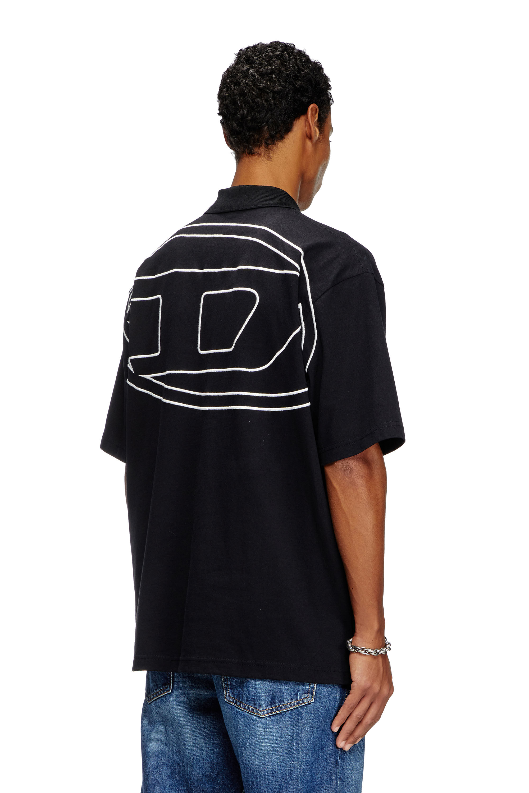 Diesel - T-VORT-MEGOVAL-D, Polo con maxi-ricamo oval D Uomo in Nero - 3
