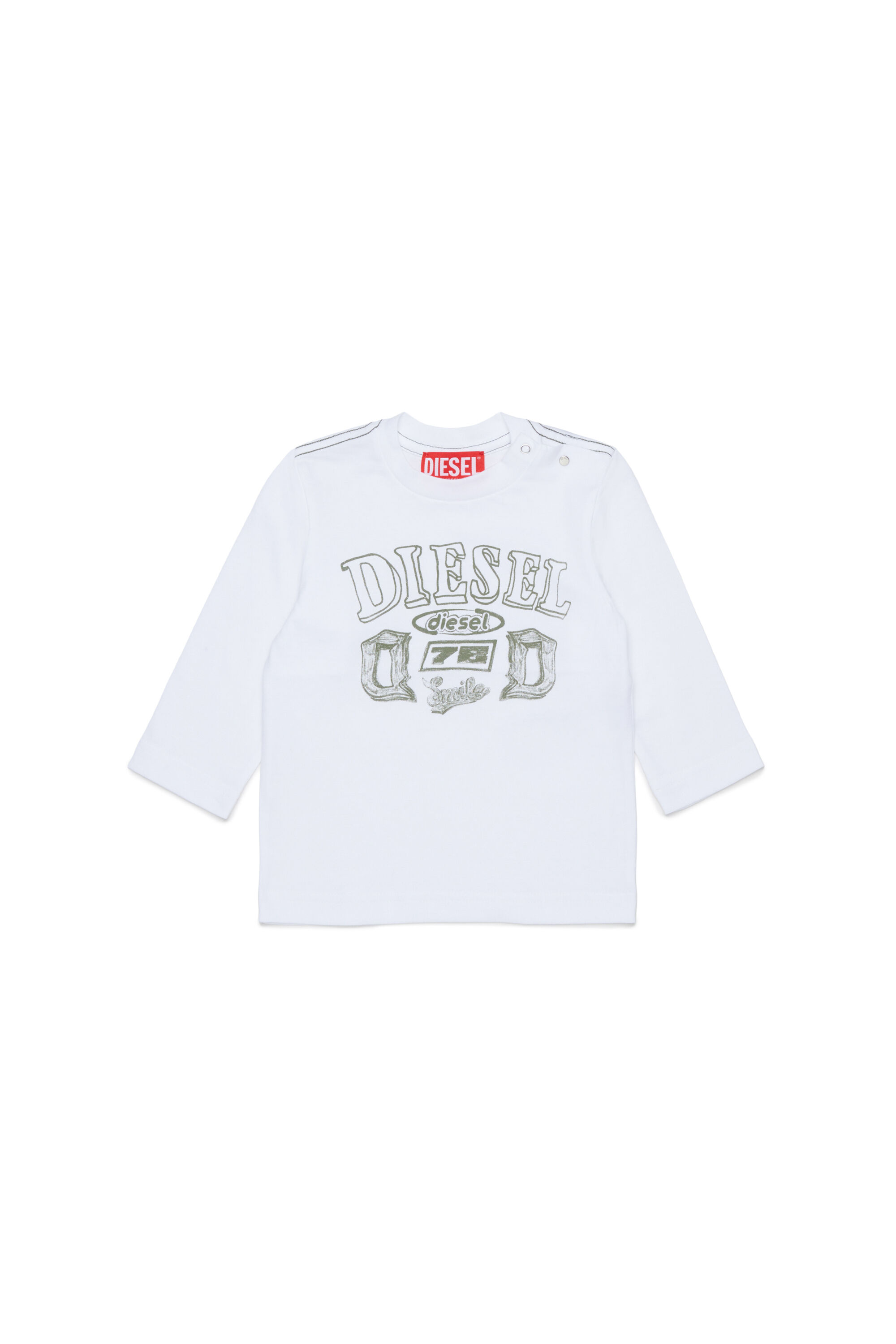 Diesel - TBANB, T-shirt a manica lunga con stampa logo Uomo in Bianco - 1