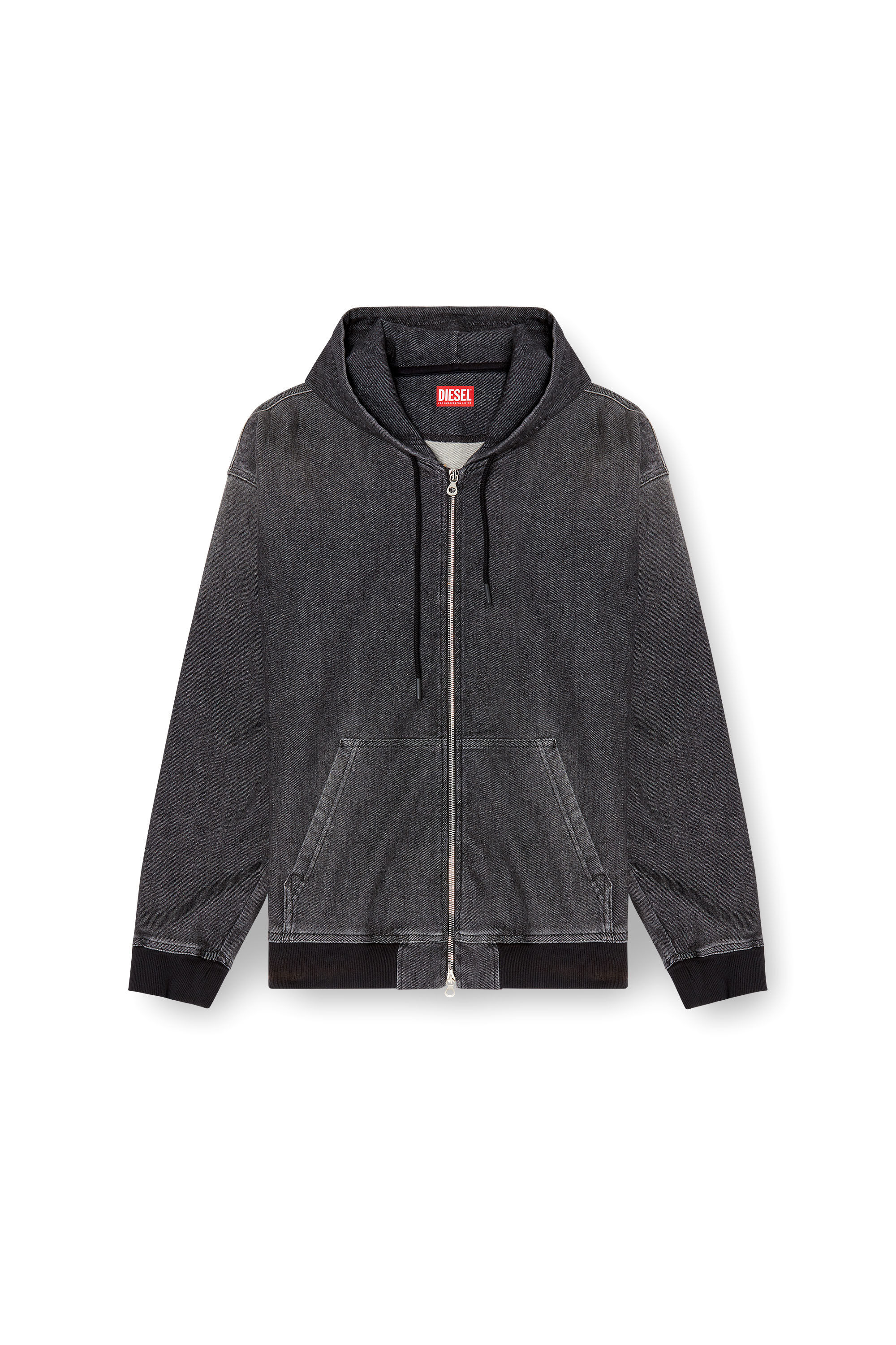 Diesel - D-GIRI-S TRACK, Unisex's Zipped hoodie in dirt-effect Track Denim in Black - 2