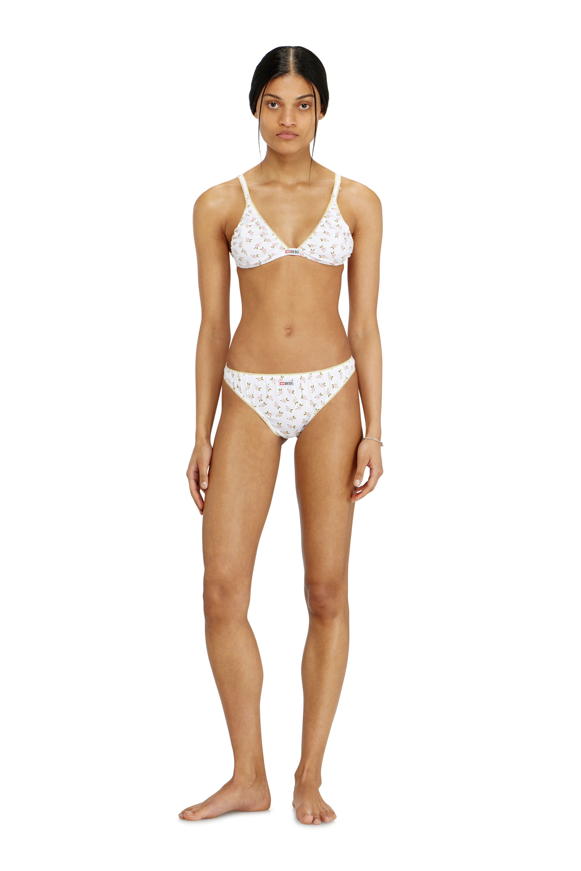 Diesel - JANA-D-CORE, Reggiseno a triangolo in cotone con stampa floreale all-over Donna in Bianco - 1